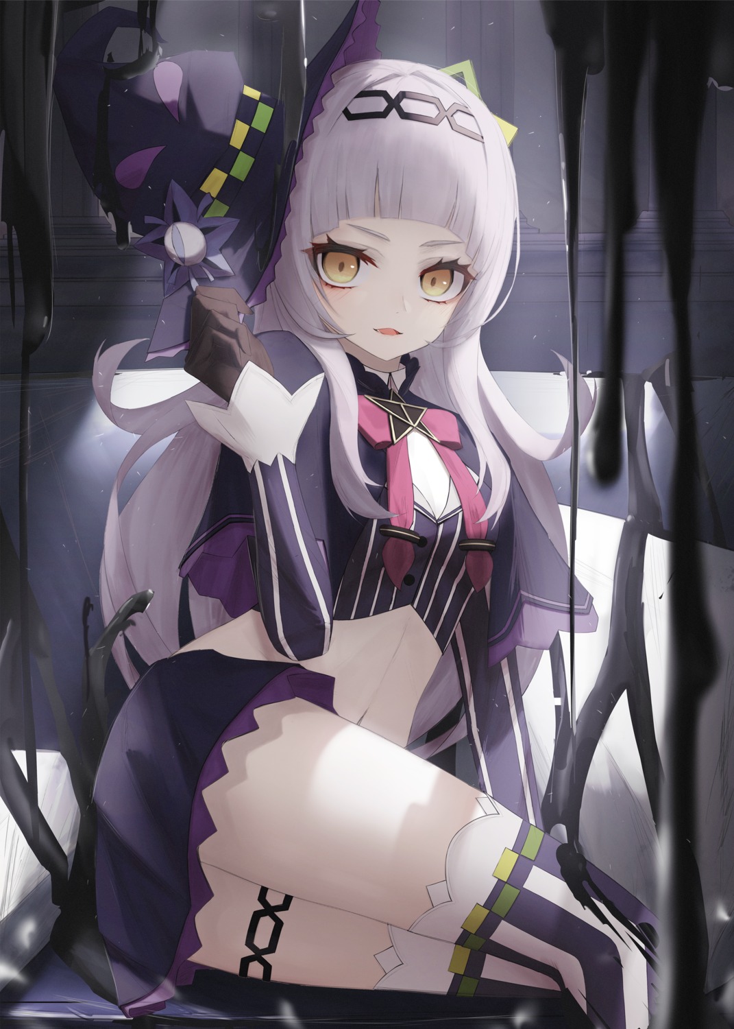 garter hololive murasaki_shion skirt_lift thighhighs thomas_8000 witch