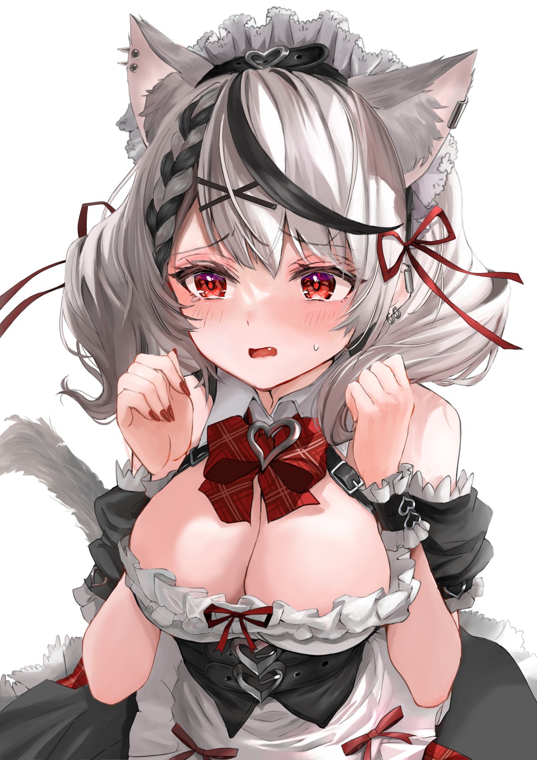 animal_ears hololive kamineshi maid nekomimi no_bra sakamata_chloe tail