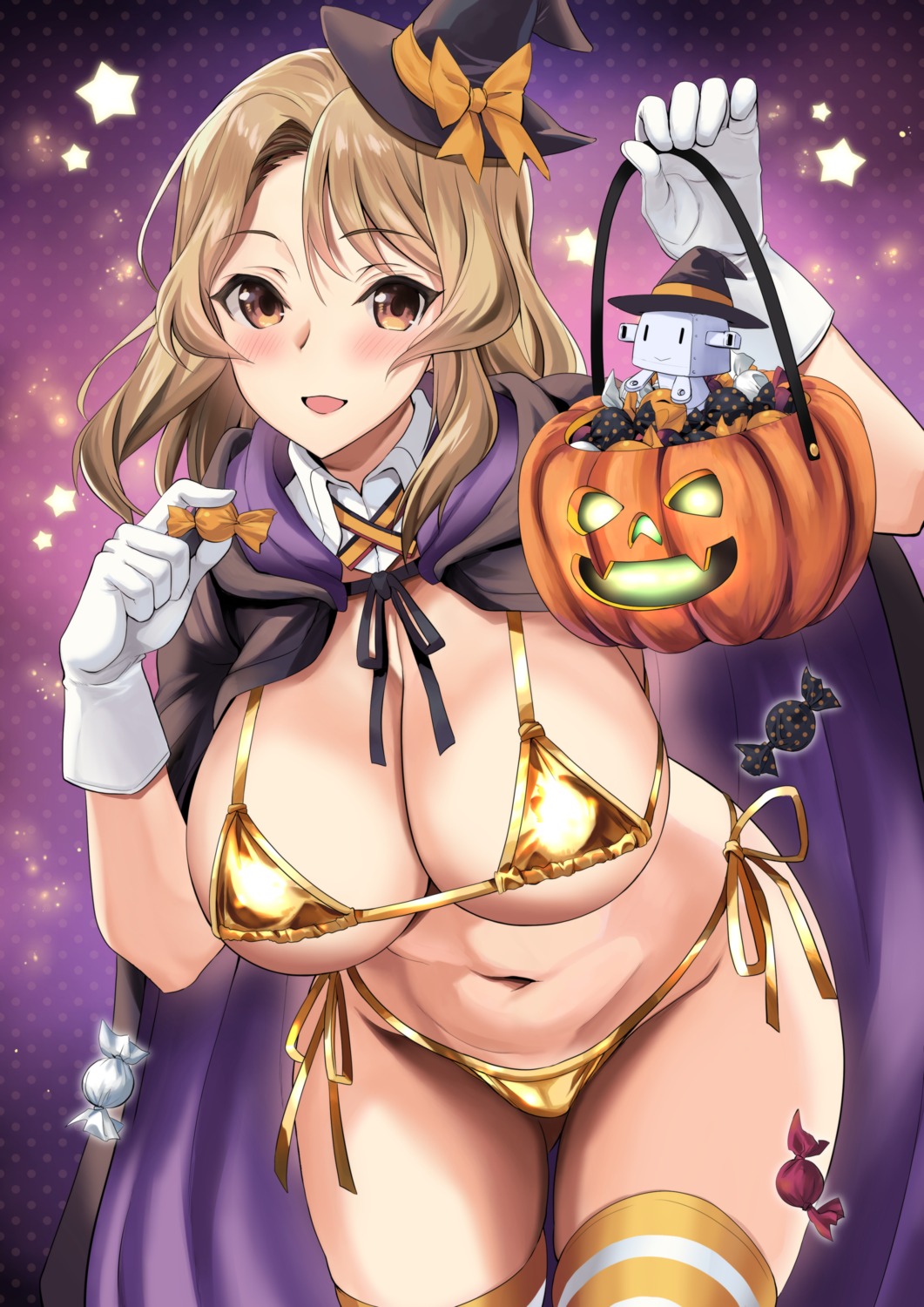 bikini cameltoe erect_nipples halloween houston_(kancolle) kantai_collection kyougoku_shin swimsuits thighhighs witch