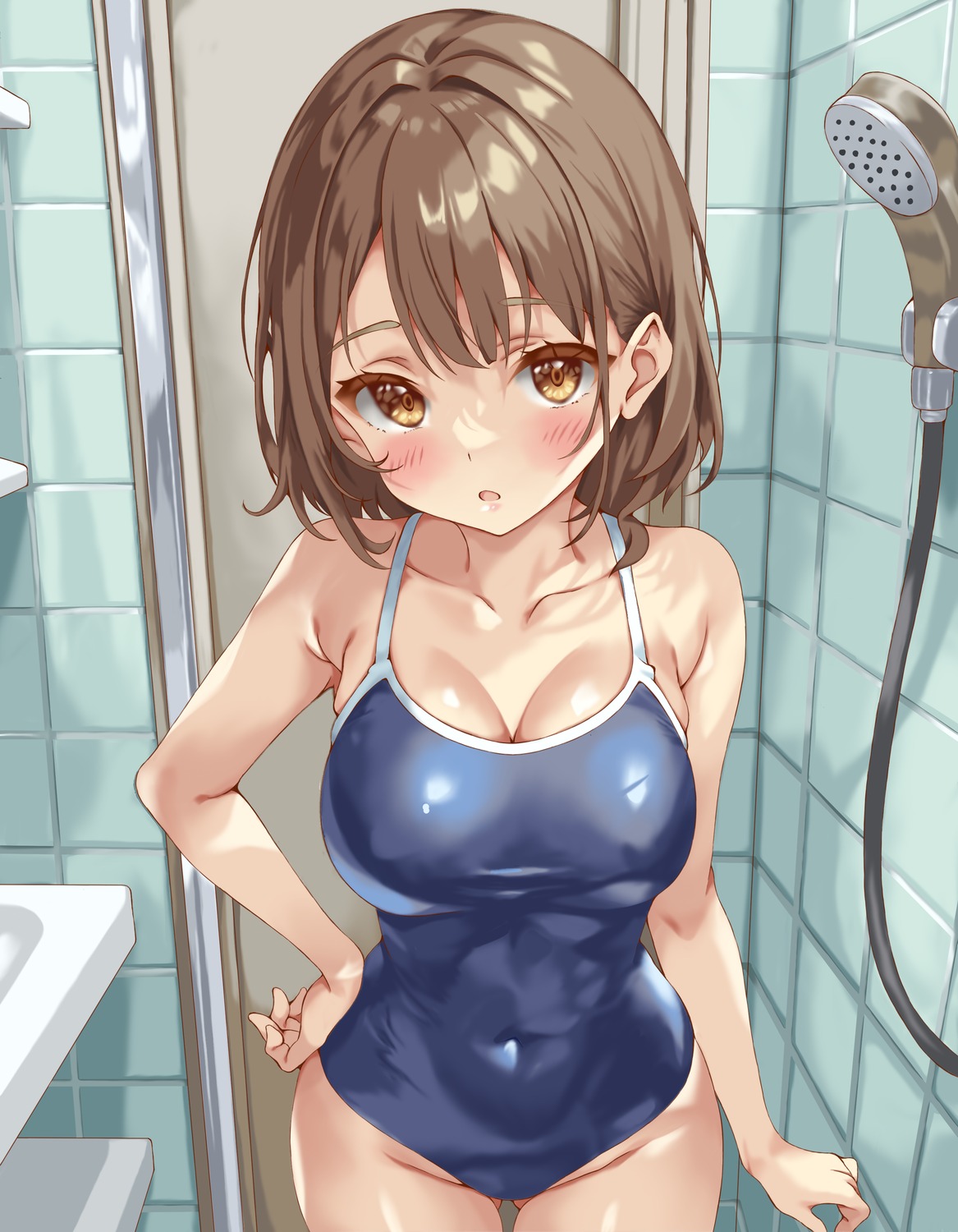 cleavage erect_nipples iwato_(celler) school_swimsuit swimsuits