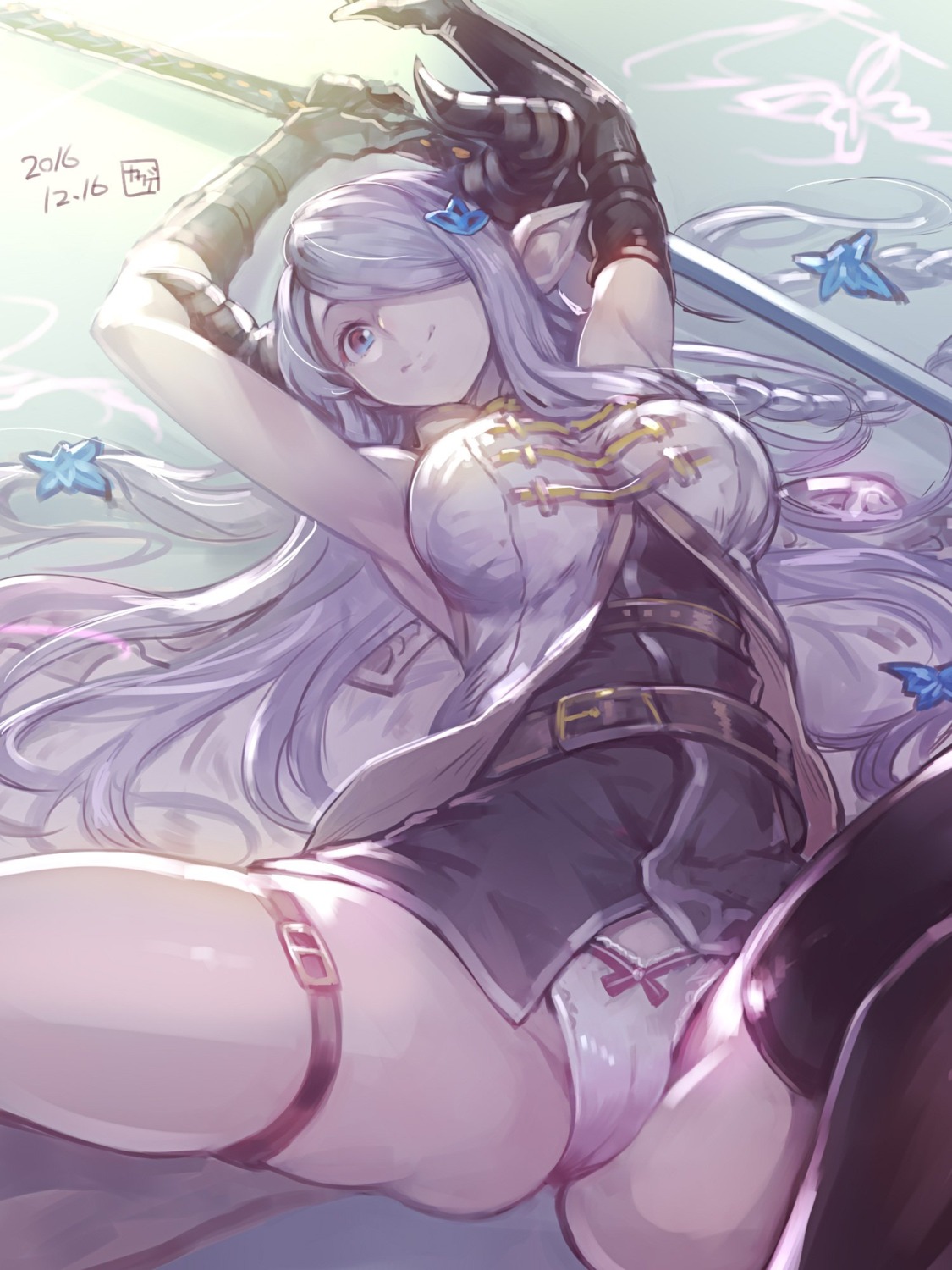 cameltoe garter granblue_fantasy horns kakage narumeia_(granblue_fantasy) pantsu pointy_ears sword thighhighs