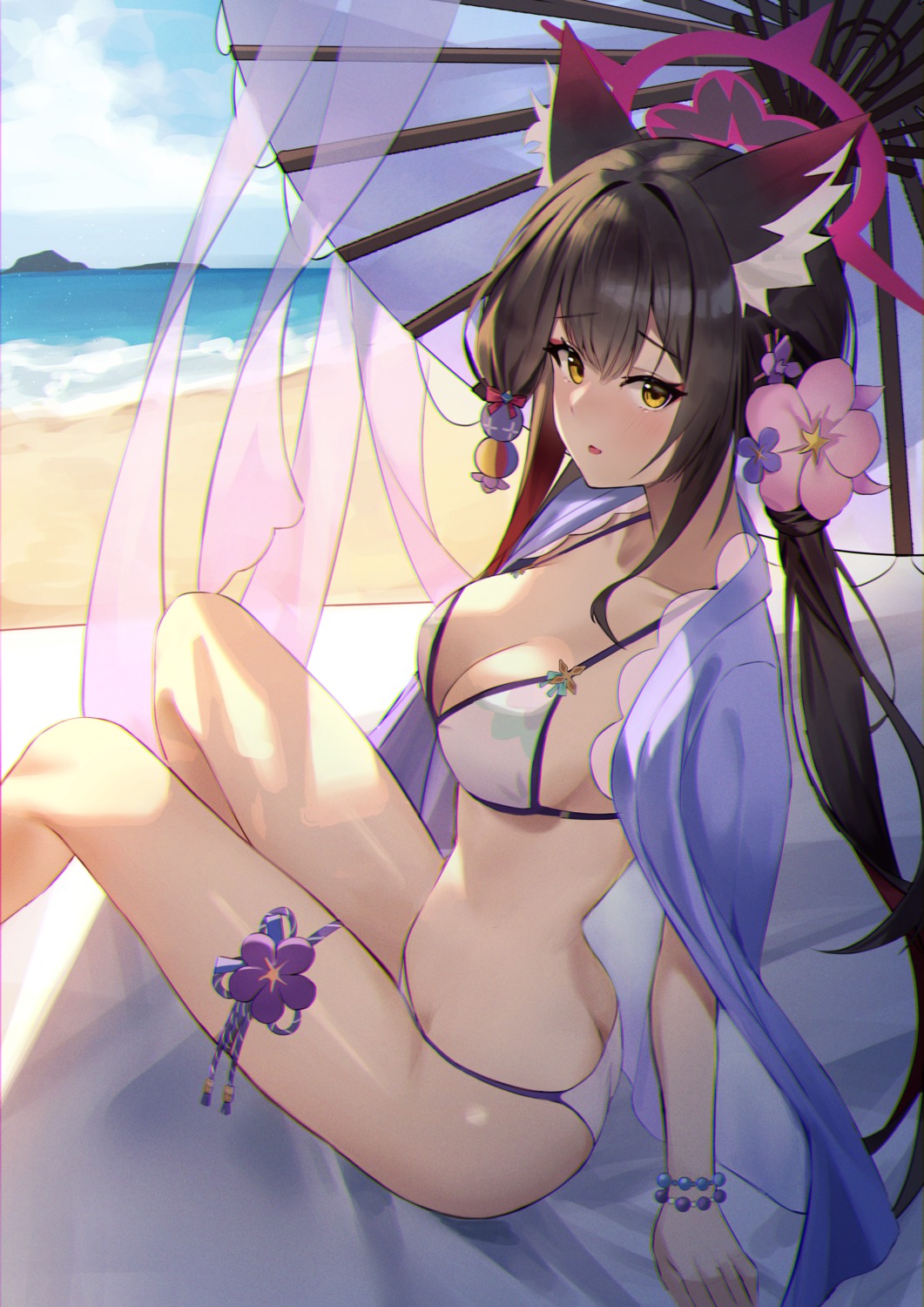 animal_ears bikini blue_archive garter gileu halo kitsune kosaka_wakamo swimsuits