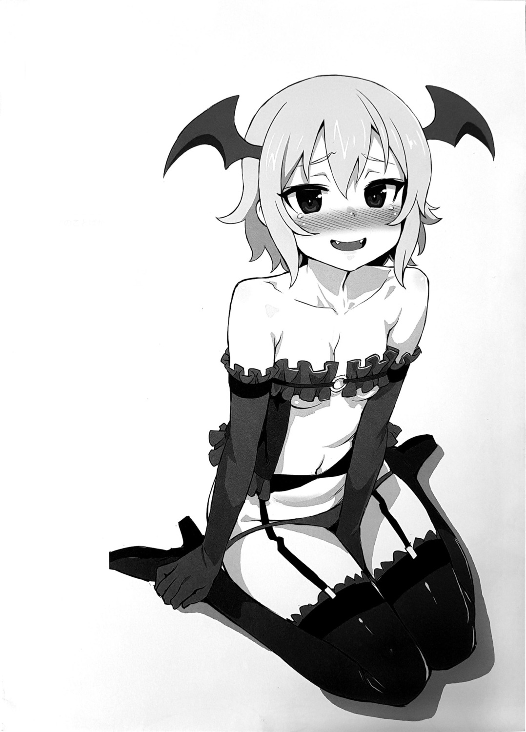 asanagi cleavage garter_belt heels kono_subarashii_sekai_ni_shukufuku_wo! lingerie loli monochrome pantsu stockings thighhighs underboob wings