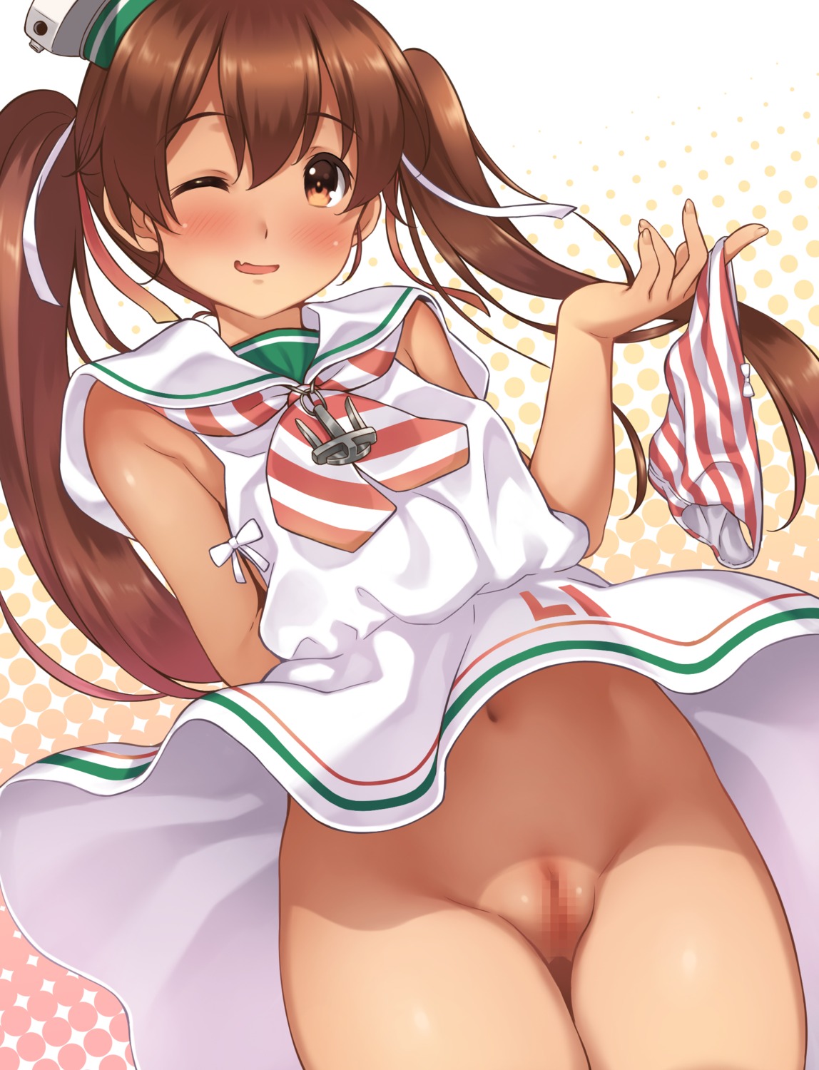 censored dress kantai_collection libeccio_(kancolle) loli nopan pantsu pussy rensanma seifuku shimapan skirt_lift