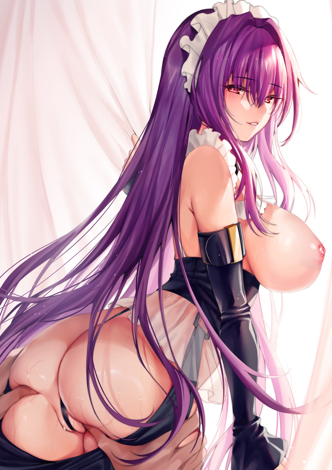 ass ass_grab breasts fate/grand_order maid nipples no_bra nopan pussy scathach_(fate/grand_order) see_through wet xin