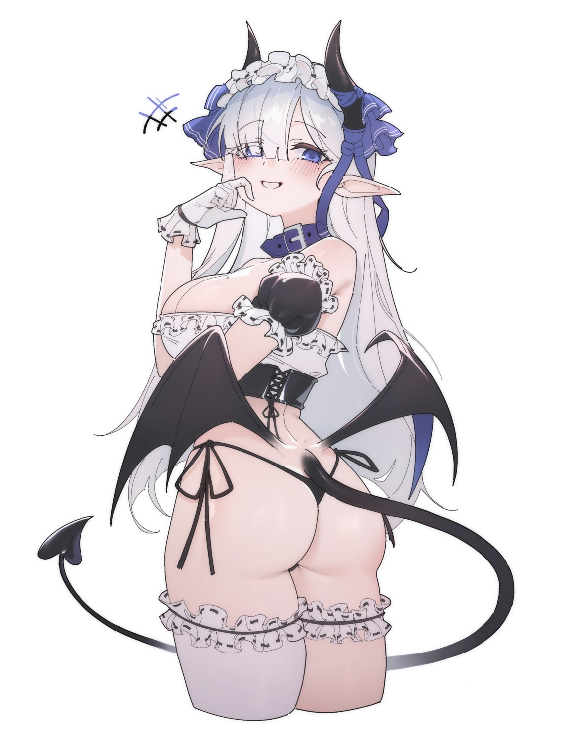 ass garter horns maid mona_(mokang) no_bra pantsu pointy_ears string_panties tagme tail thighhighs thong wings