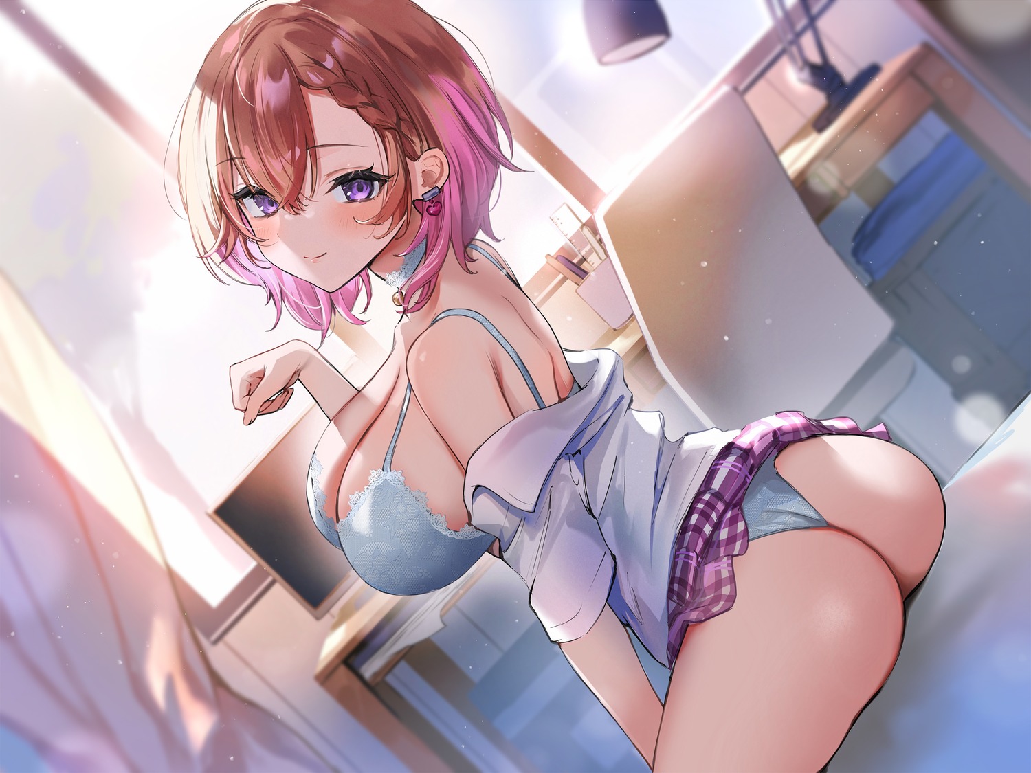 aoharu_x_fetishism ass bra nekoyashiki_pushio open_shirt pantsu seifuku skirt_lift thong