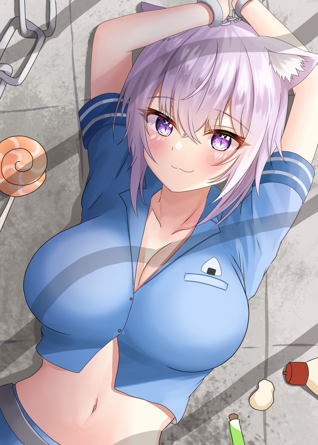 animal_ears bondage cleavage hololive hololive_gamers nekomata_okayu nekomimi onabe_no_shime