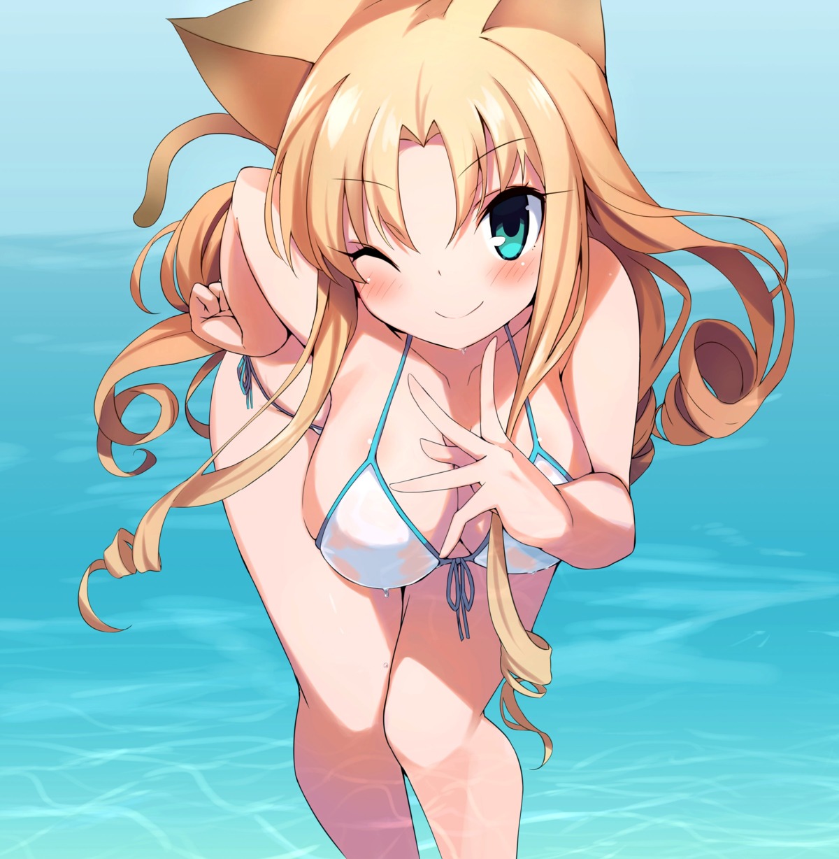 animal_ears armadillon bikini emil_chronicle_online see_through swimsuits tail wet