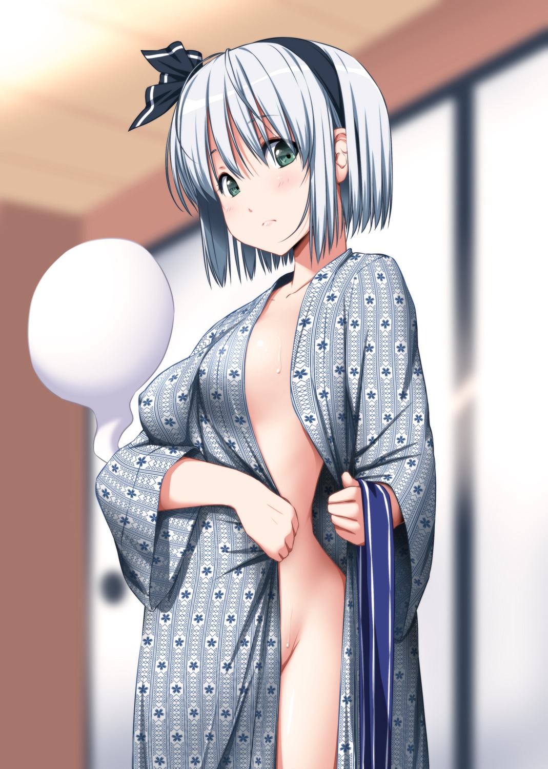 konpaku_youmu no_bra nopan nori_tamago open_shirt touhou undressing yukata