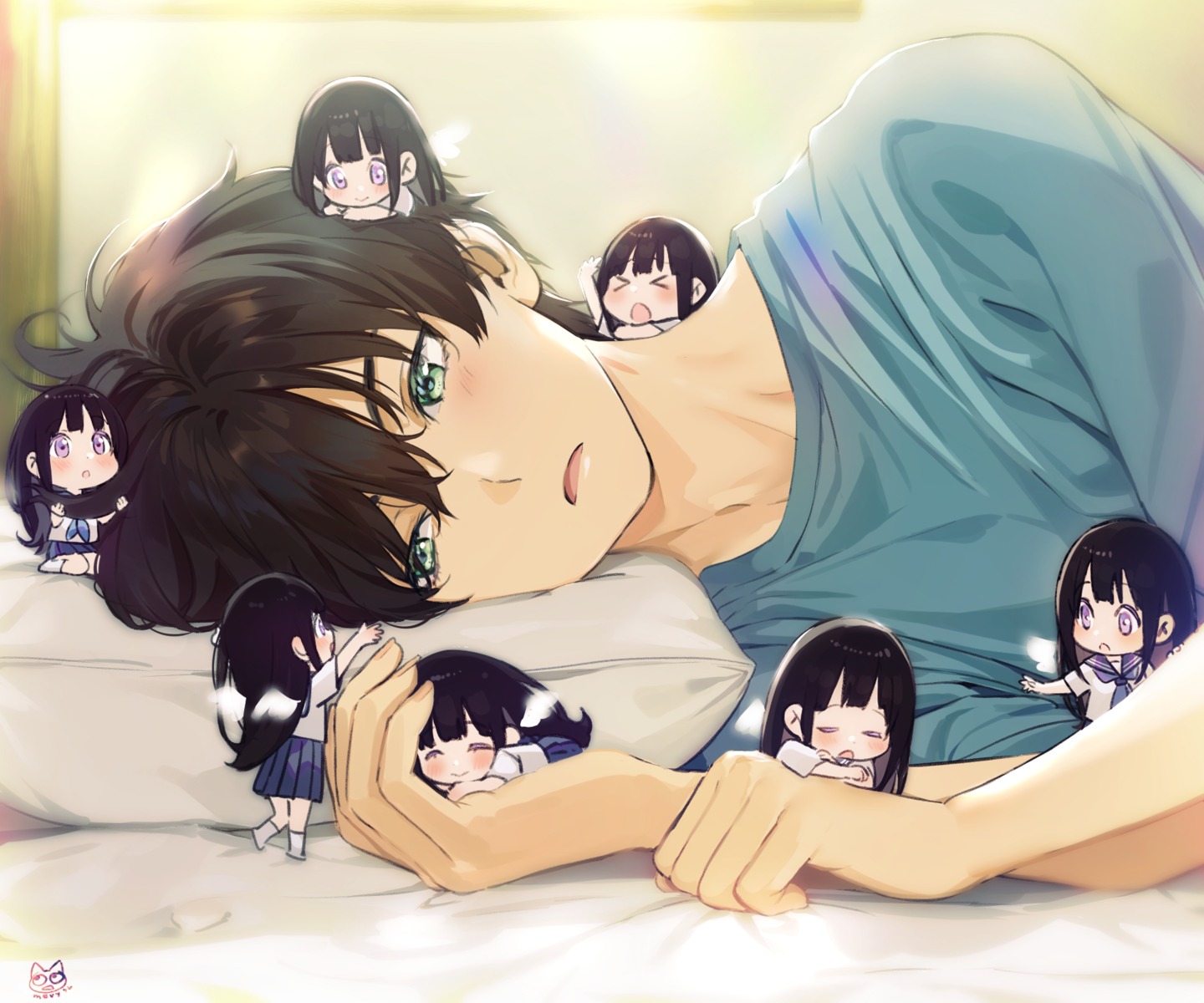 chibi chitanda_eru hyouka mery_(yangmalgage) oreki_houtarou seifuku