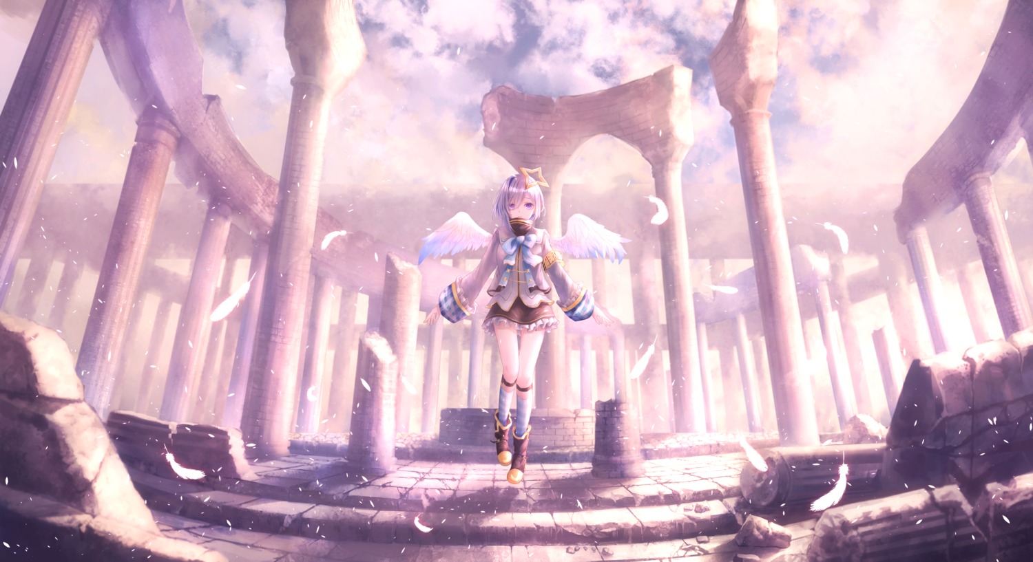 amane_kanata angel hololive karashi_(asarikarasi) landscape seifuku wings