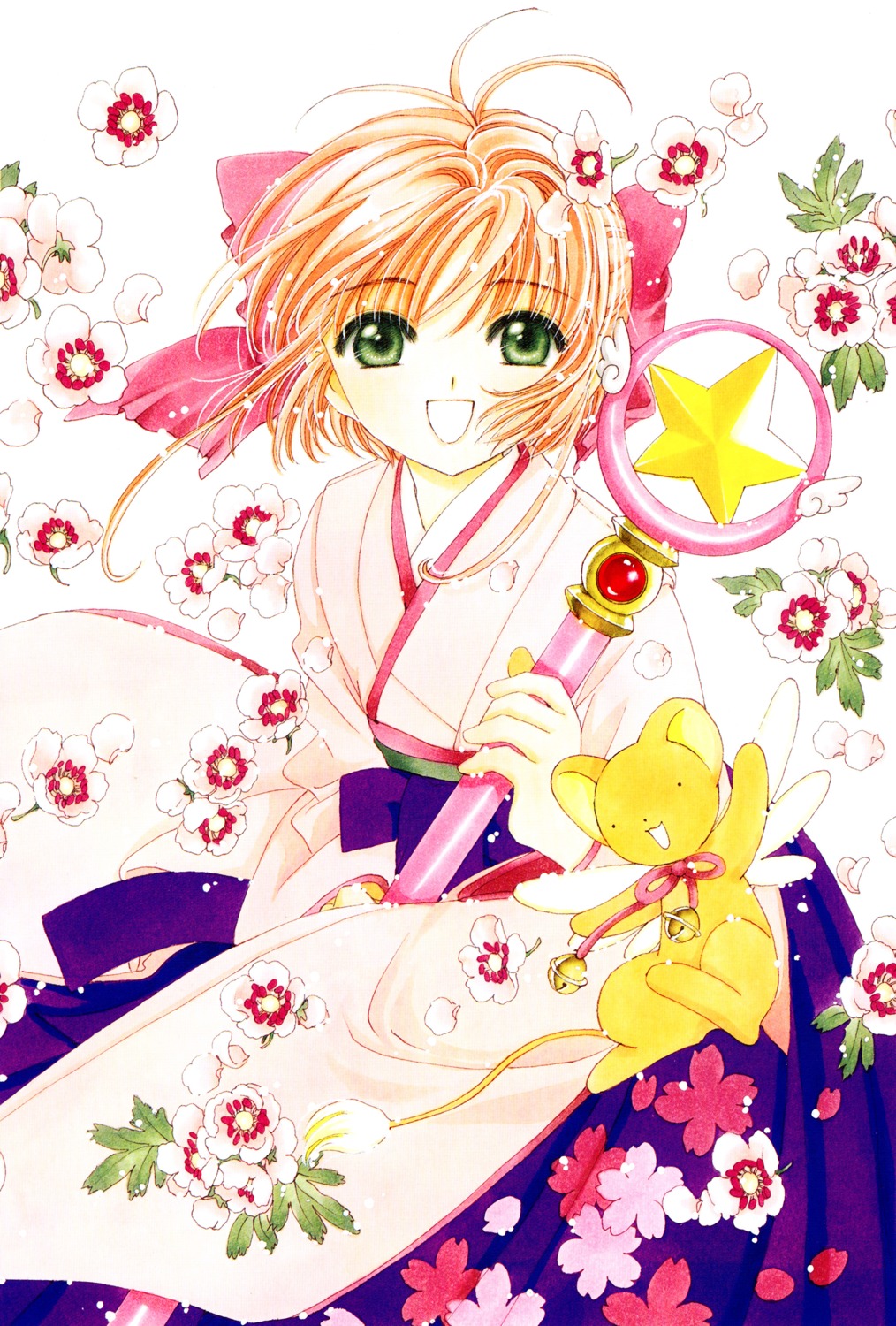 card_captor_sakura clamp japanese_clothes kerberos kinomoto_sakura weapon