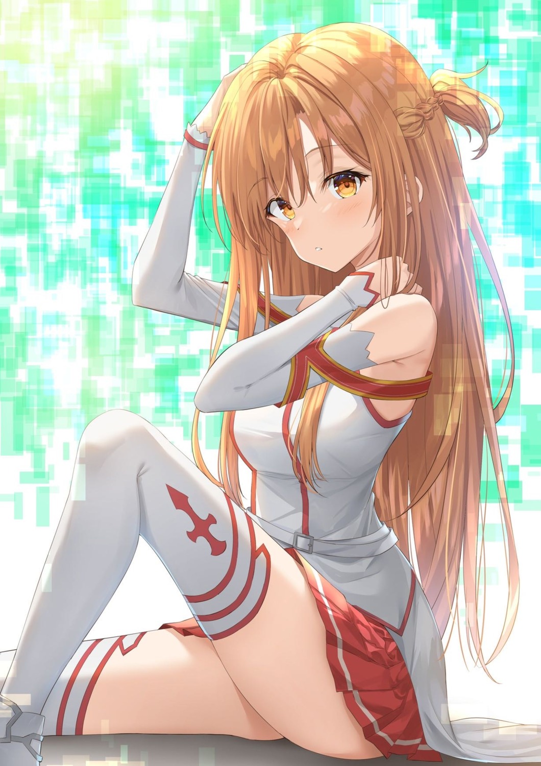 asuna_(sword_art_online) kanaria_hisagi skirt_lift sword_art_online thighhighs