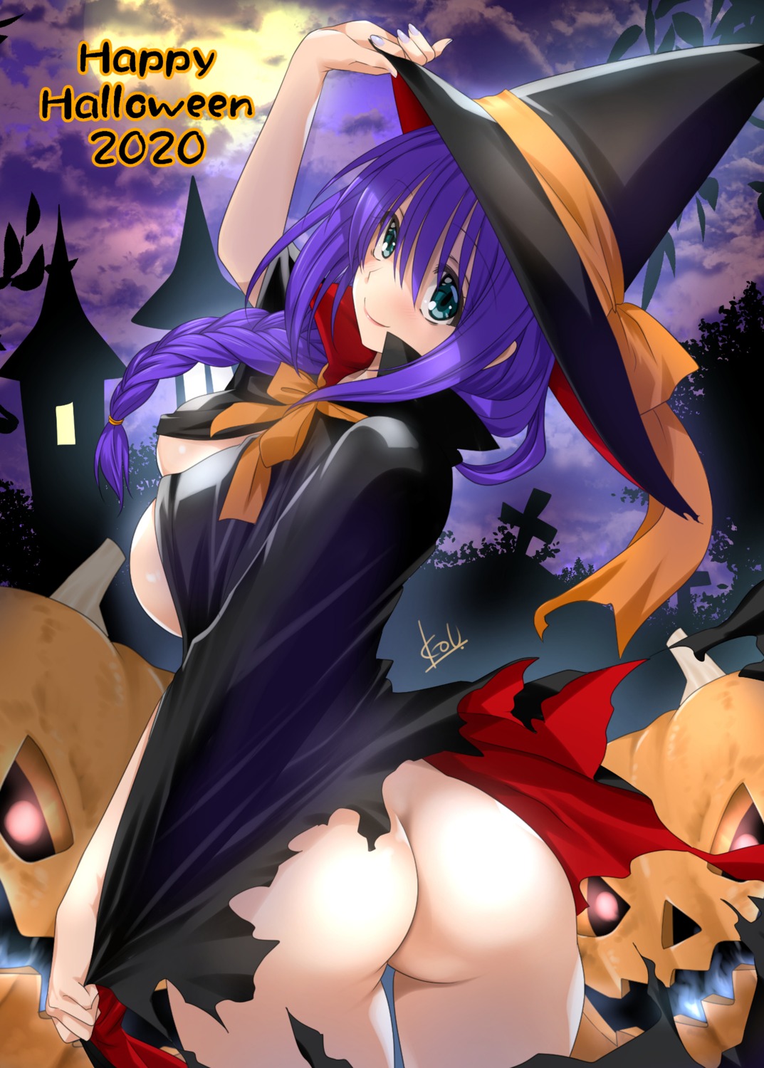 ass halloween kanon minase_akiko mitarashi_kousei no_bra nopan open_shirt skirt_lift torn_clothes witch