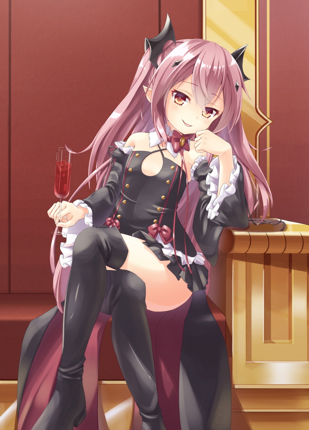 amane_mafuyu_(artist) dress gothic_lolita heels krul_tepes lolita_fashion no_bra owari_no_seraph pointy_ears thighhighs