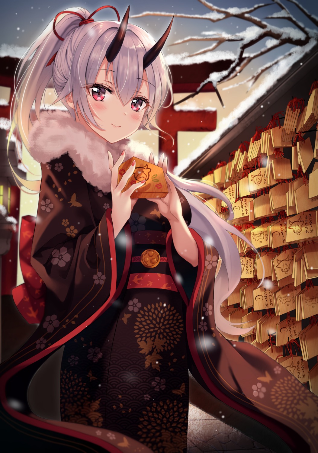 artist_revision fate/grand_order horns kimono shaffelli tomoe_gozen_(fate/grand_order)