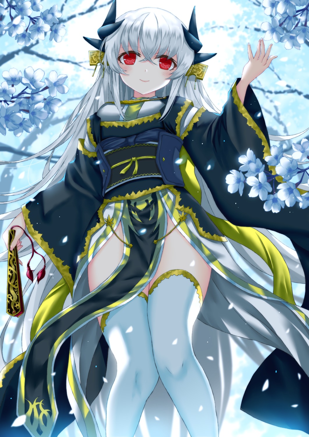 fate/grand_order horns japanese_clothes kiyohime_(fate/grand_order) morizono_shiki thighhighs