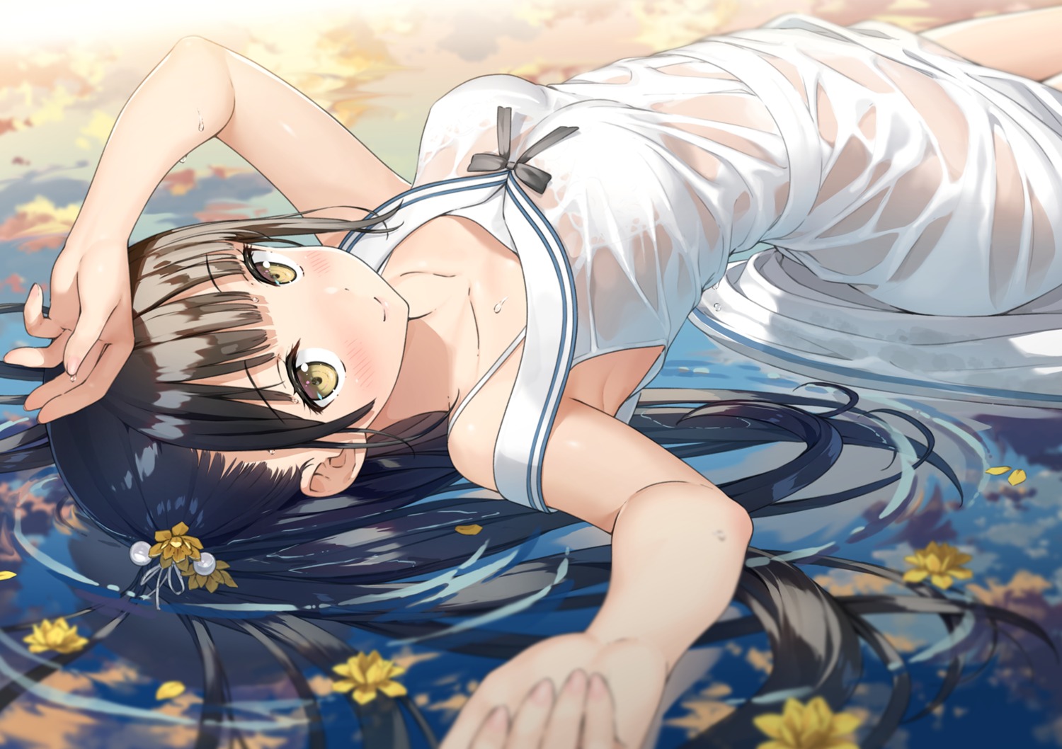 5_nenme_no_houkago bra cleavage dress kantoku nagisa_(kantoku) pantsu see_through skirt_lift summer_dress wet wet_clothes