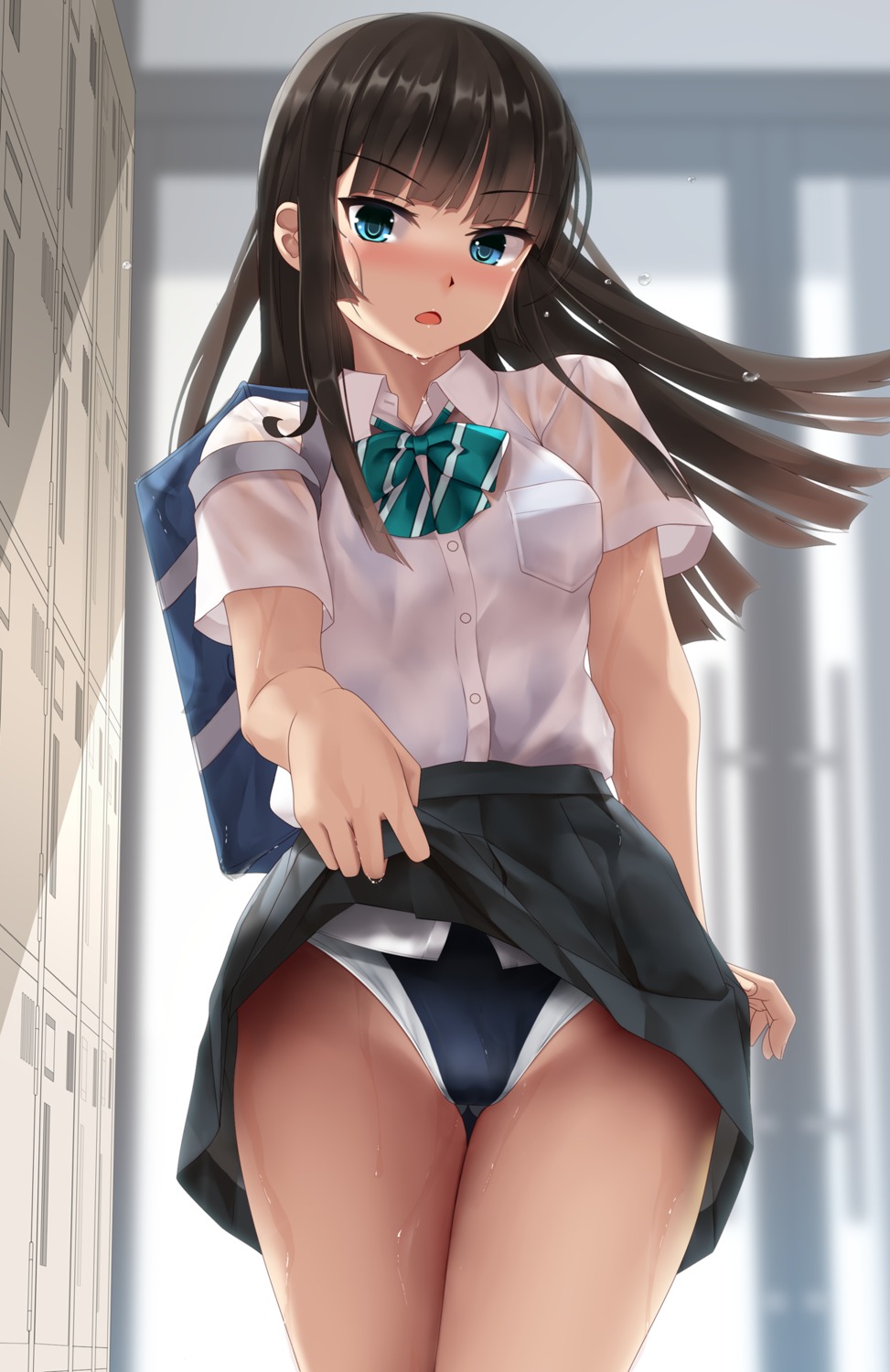 eto see_through seifuku skirt_lift swimsuits wet wet_clothes