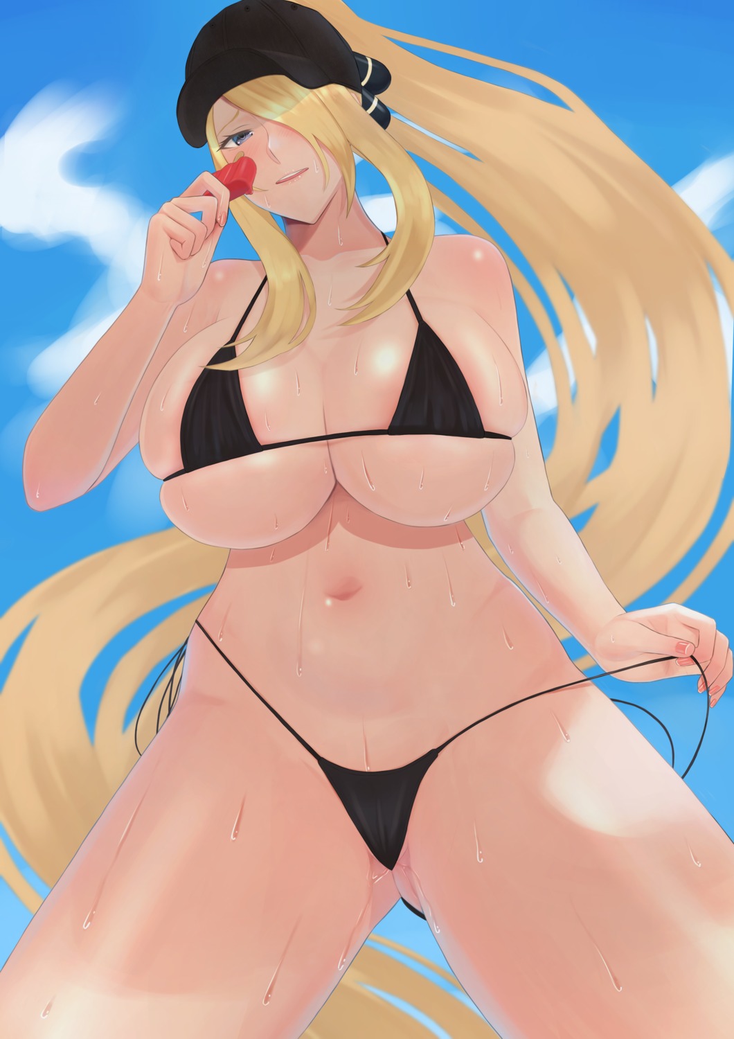 areola bikini bitter cameltoe panty_pull pokemon pokemon_bdsp pokemon_dppt shirona_(pokemon) swimsuits thong undressing