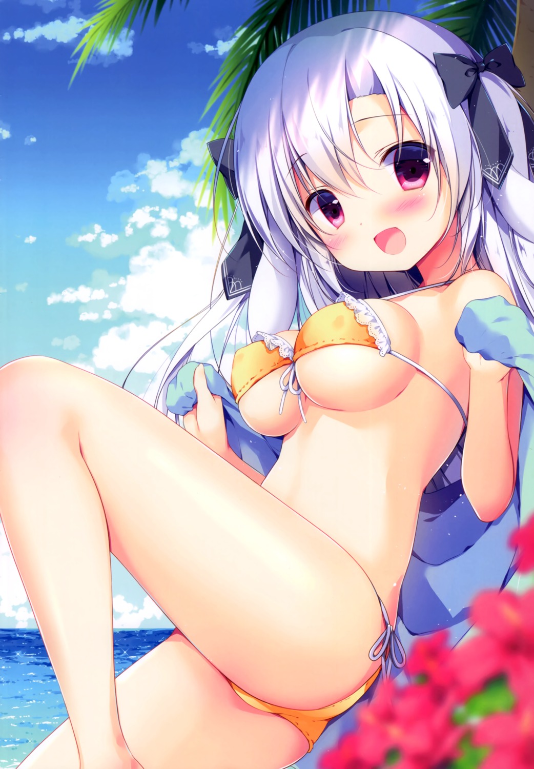 animal_ears bikini bunny_ears canvas+garden erect_nipples miyasaka_miyu shionomiya_richer swimsuits underboob