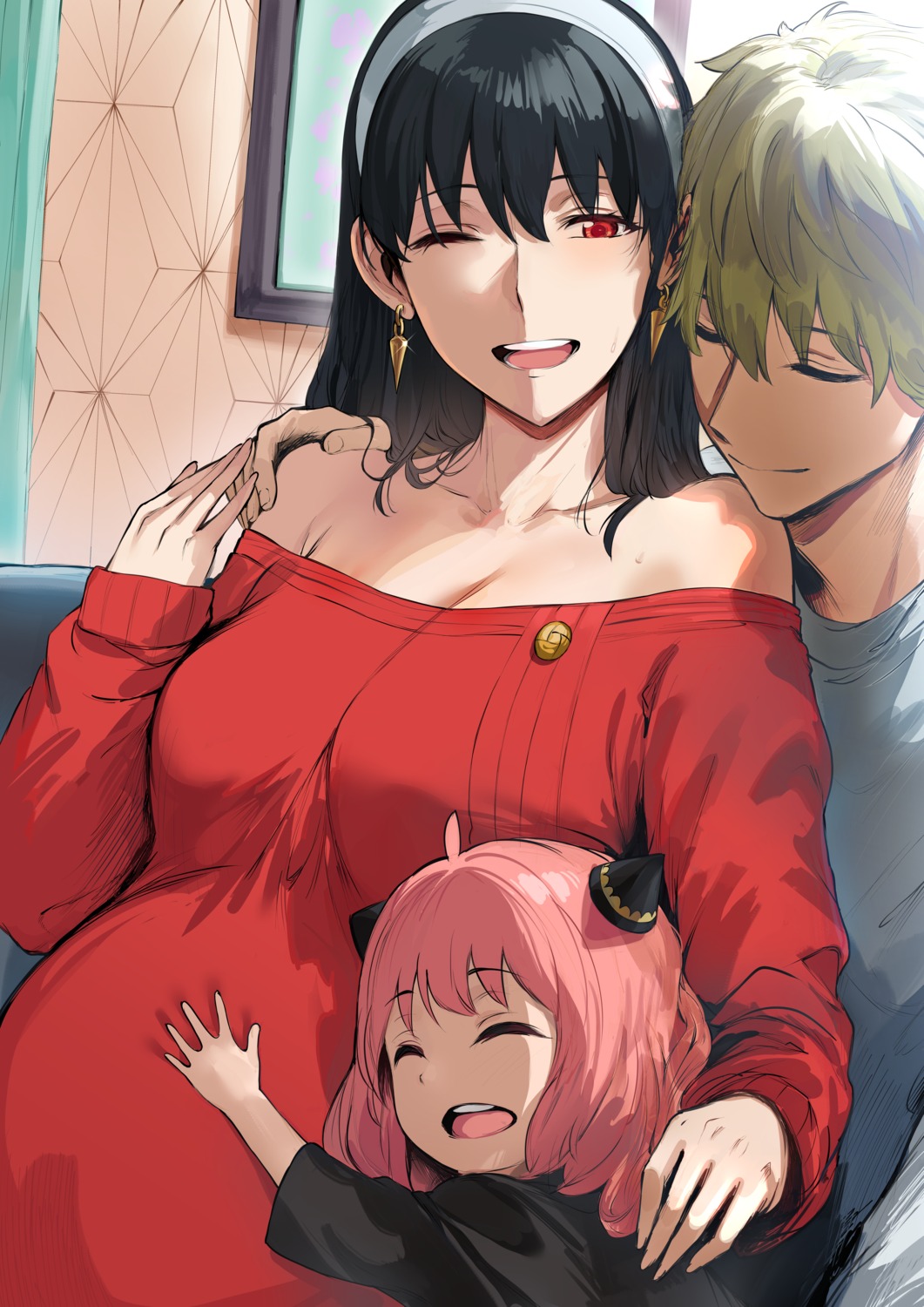 anya_forger cleavage hews loid_forger no_bra pregnant spy_x_family sweater yor_briar