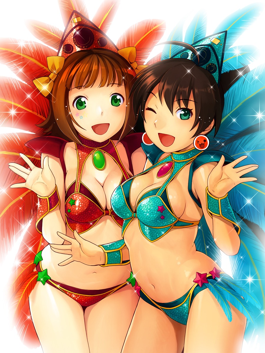 amami_haruka bikini cleavage ganaha_hibiki nekomata_naomi swimsuits the_idolm@ster