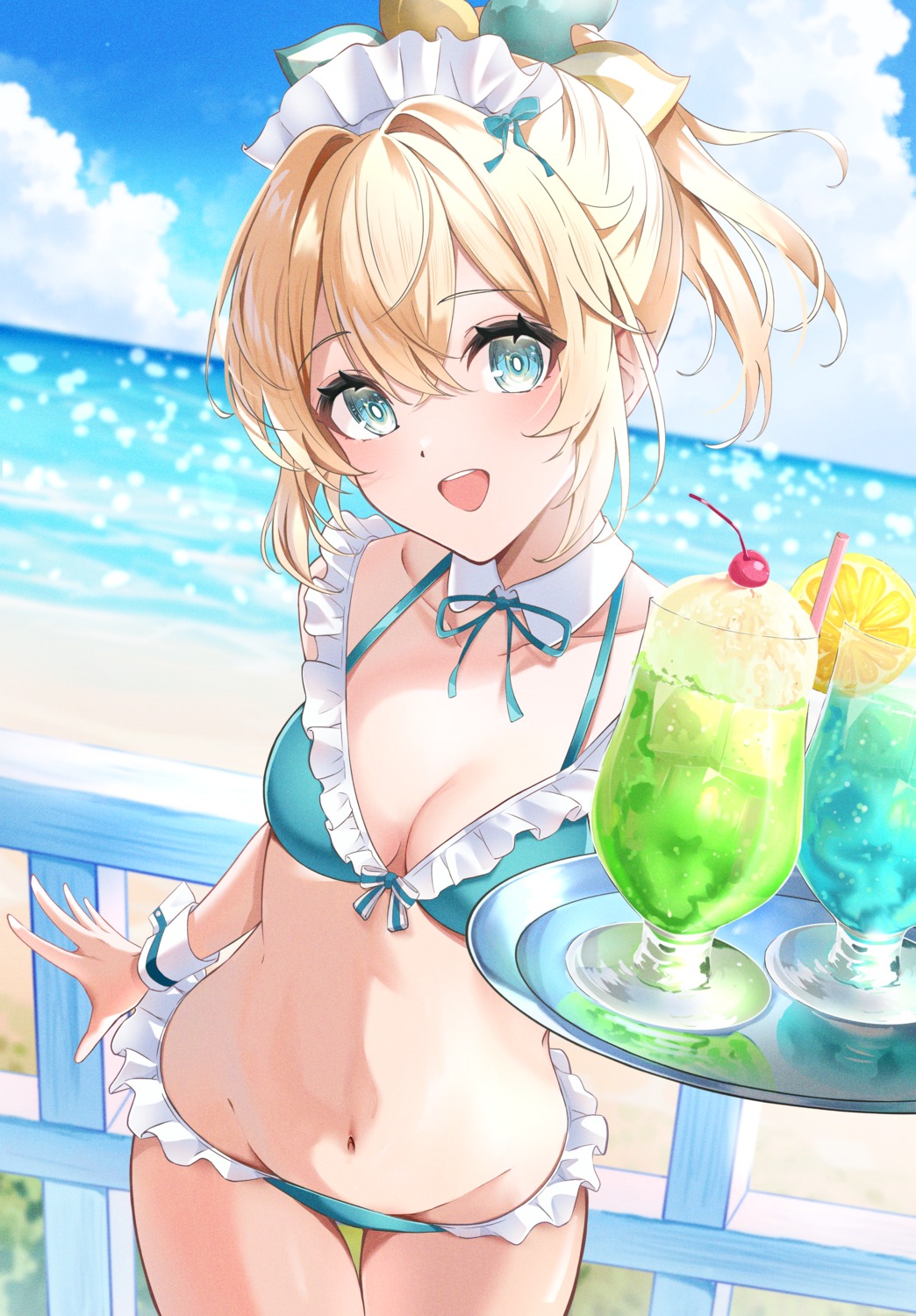 bikini hololive kazama_iroha maid swimsuits tilu waitress