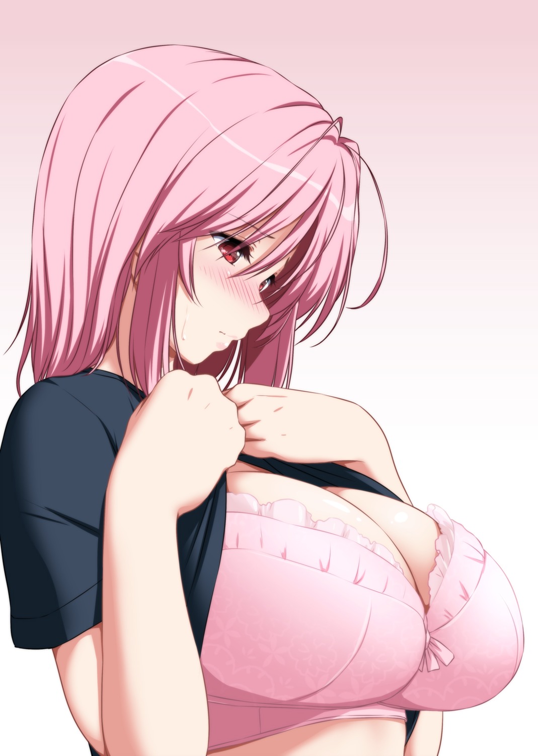 bra cleavage nori_tamago saigyouji_yuyuko shirt_lift touhou undressing