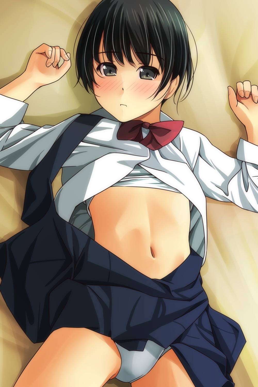 matsunaga_kouyou open_shirt pantsu seifuku shirt_lift skirt_lift