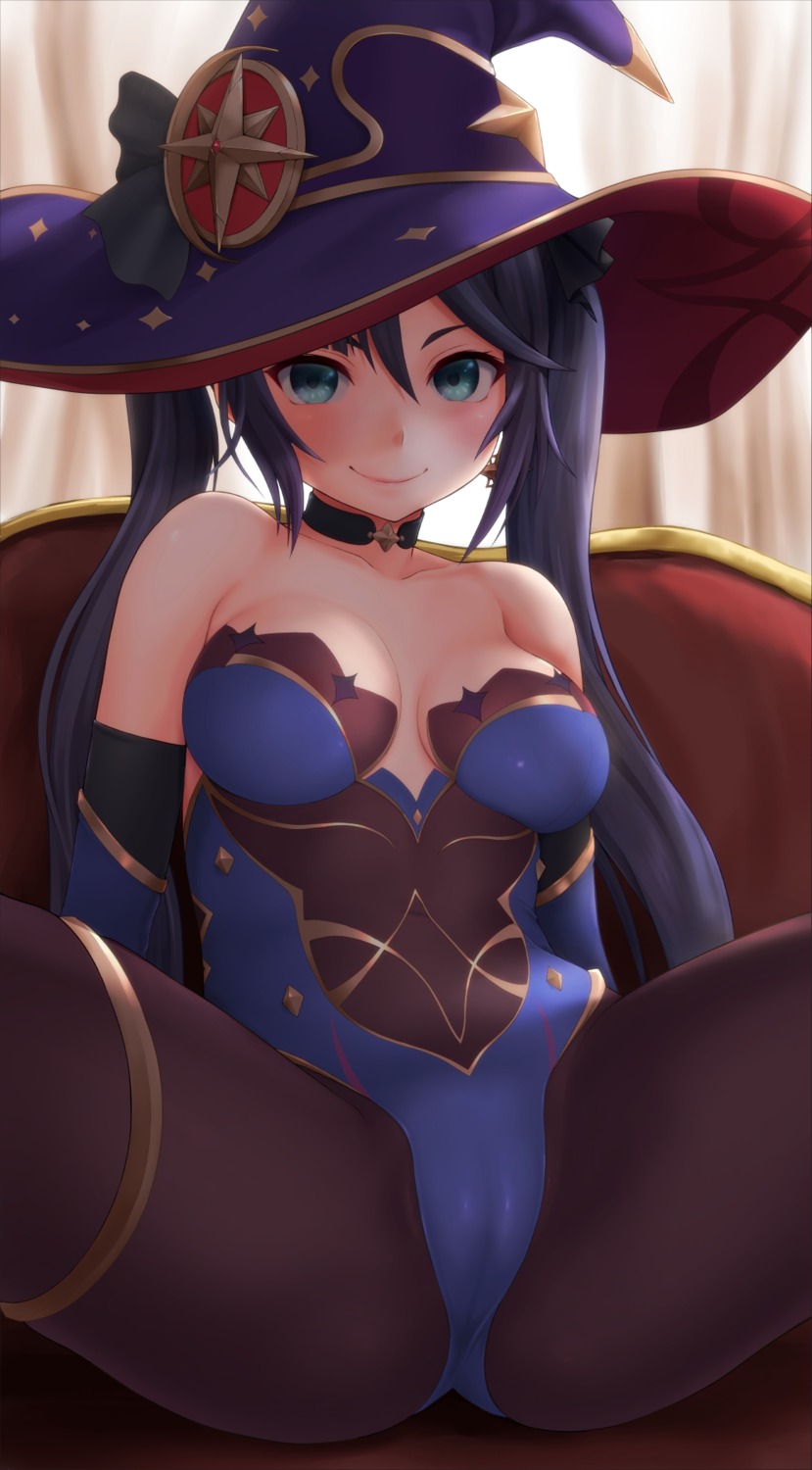 cameltoe duzimura garter genshin_impact leotard mona_megistus no_bra pantyhose witch