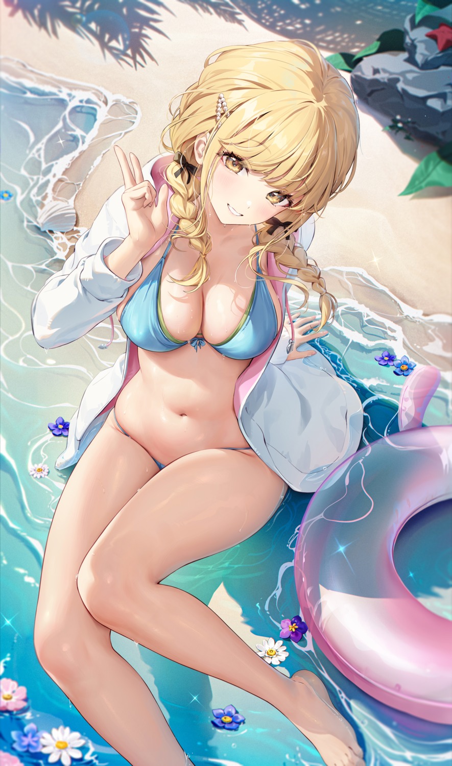 bikini fujita_kotone gakuen_idolm@ster houkisei open_shirt swimsuits the_idolm@ster wet