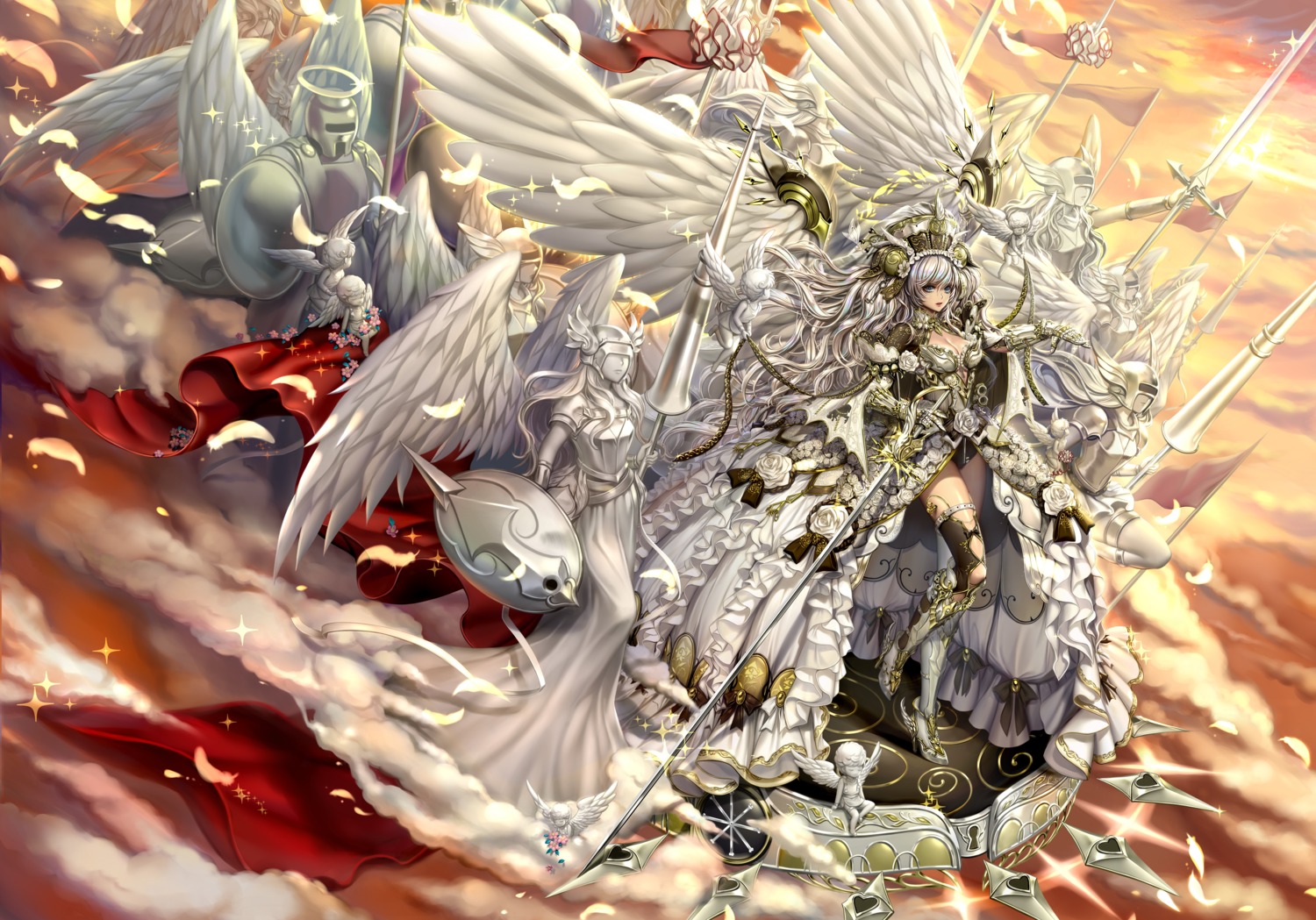 angel armor cleavage garter heels sammi_hisame sword thighhighs weapon wings