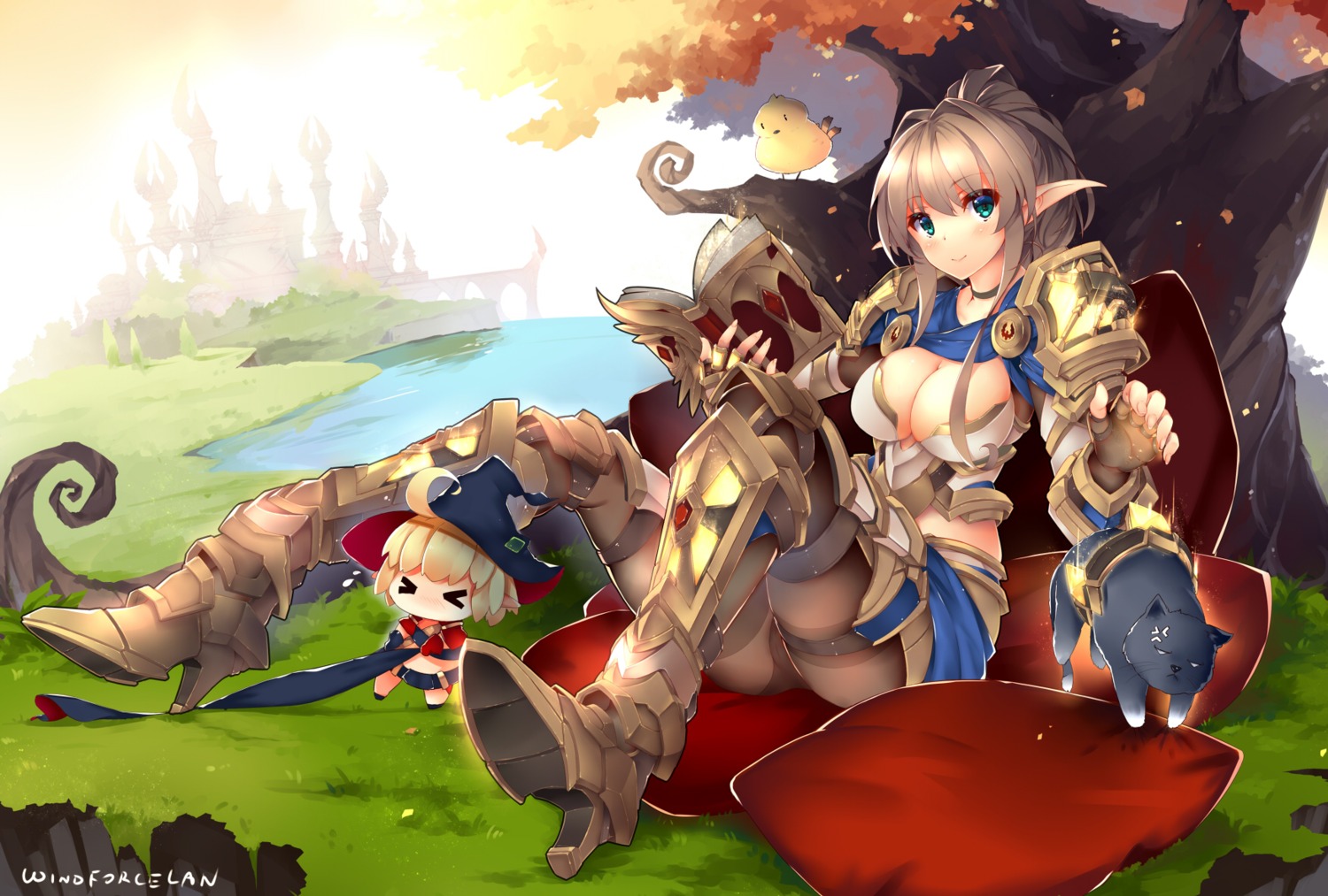 armor cameltoe chibi cleavage heels neko no_bra pantsu pantyhose pointy_ears windforcelan world_of_warcraft