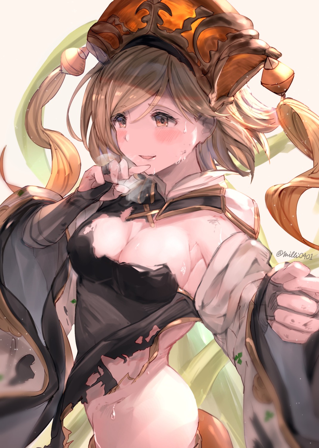 cleavage djeeta_(granblue_fantasy) granblue_fantasy milli_little no_bra nopan torn_clothes