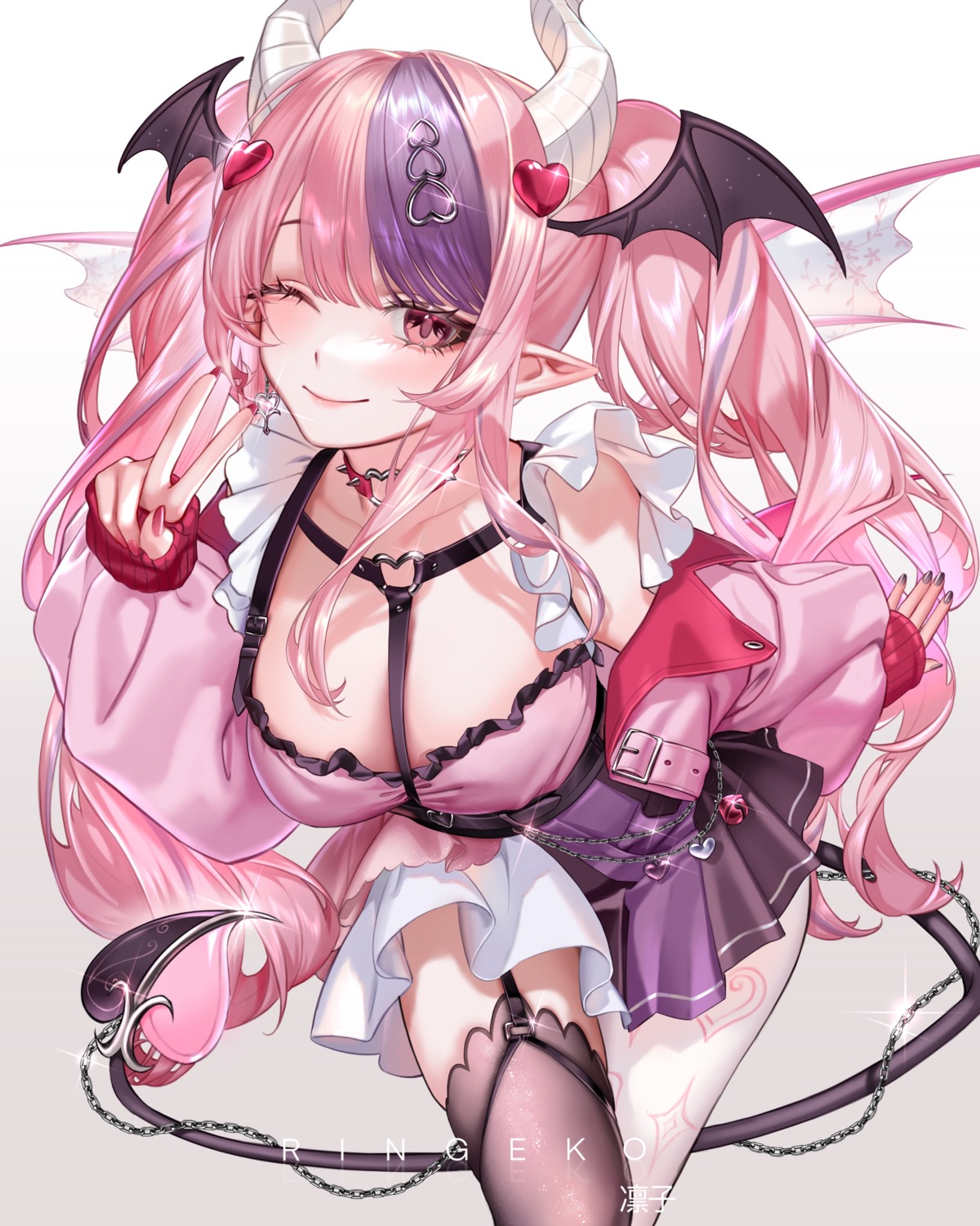 garter horns ironmouse no_bra pointy_ears ringeko-chan skirt_lift stockings tail thighhighs vshojo wings