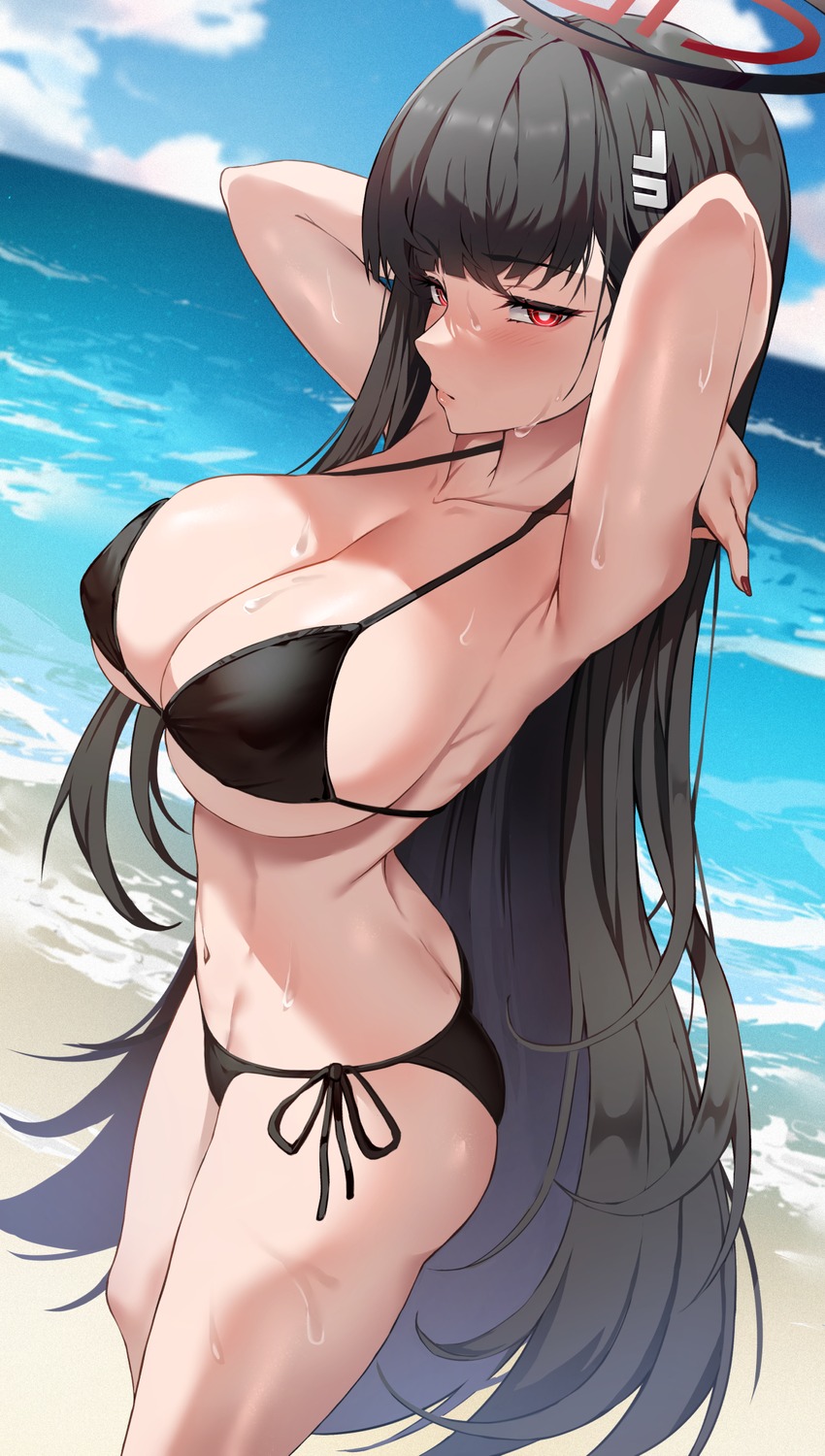 bikini blue_archive halo lessthanone swimsuits tsukatsuki_rio