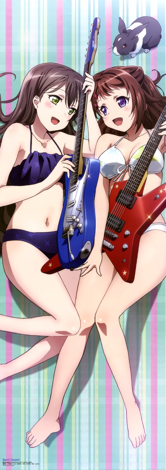 bang_dream! bikini cleavage guitar hanazono_tae kobayashi_akemi swimsuits toyama_kasumi
