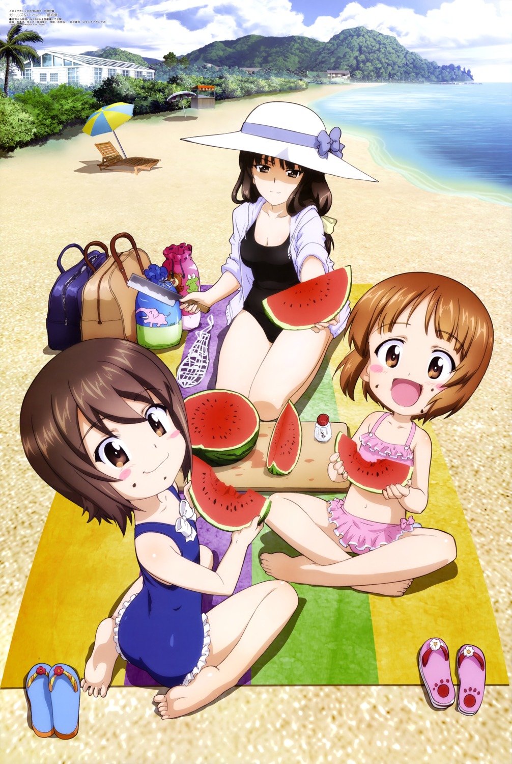 bikini cleavage feet girls_und_panzer nishizumi_maho nishizumi_miho nishizumi_shiho sugimoto_isao swimsuits