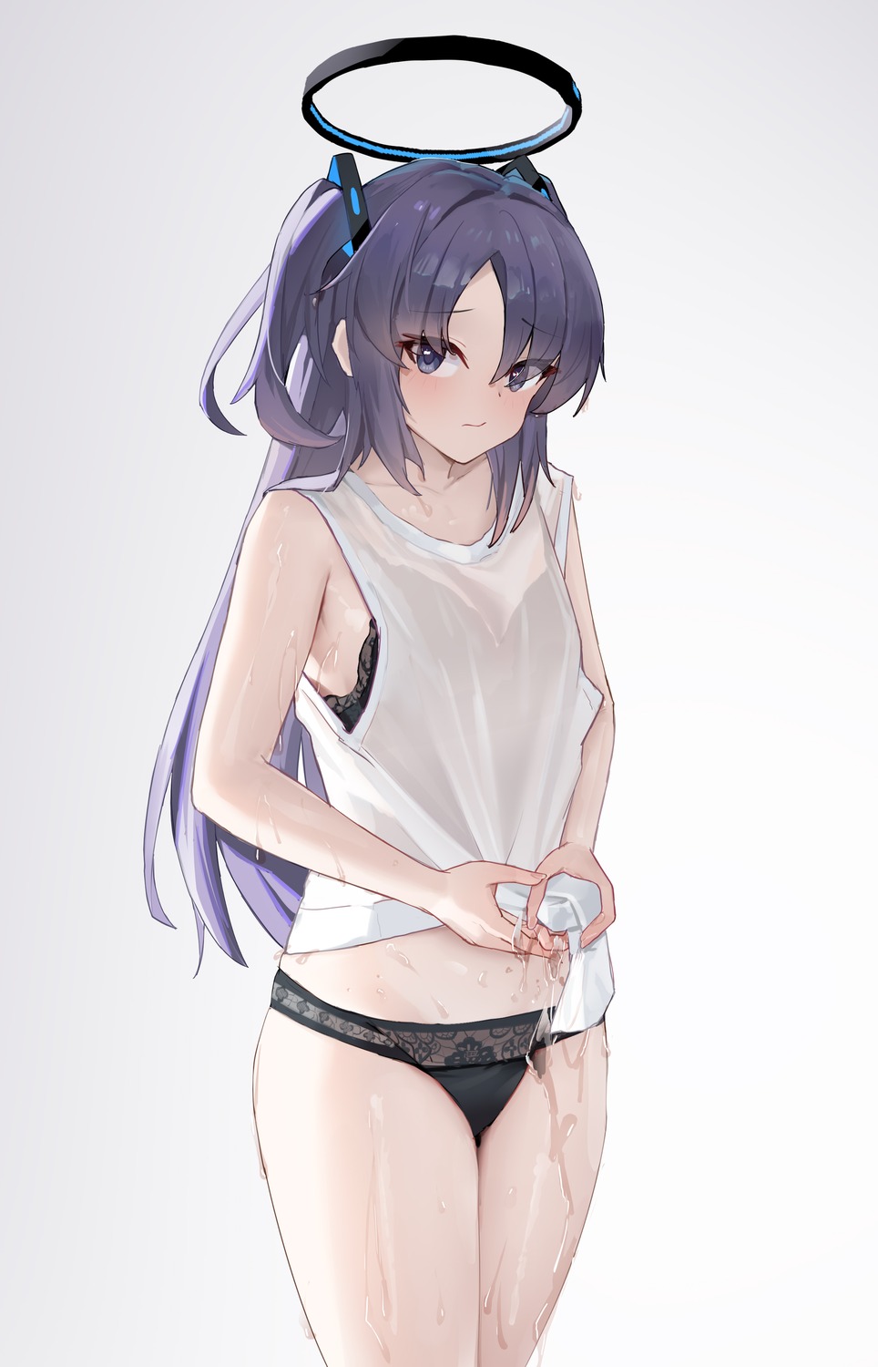 blue_archive bra halo hayase_yuuka liwen520 pantsu see_through wet_clothes