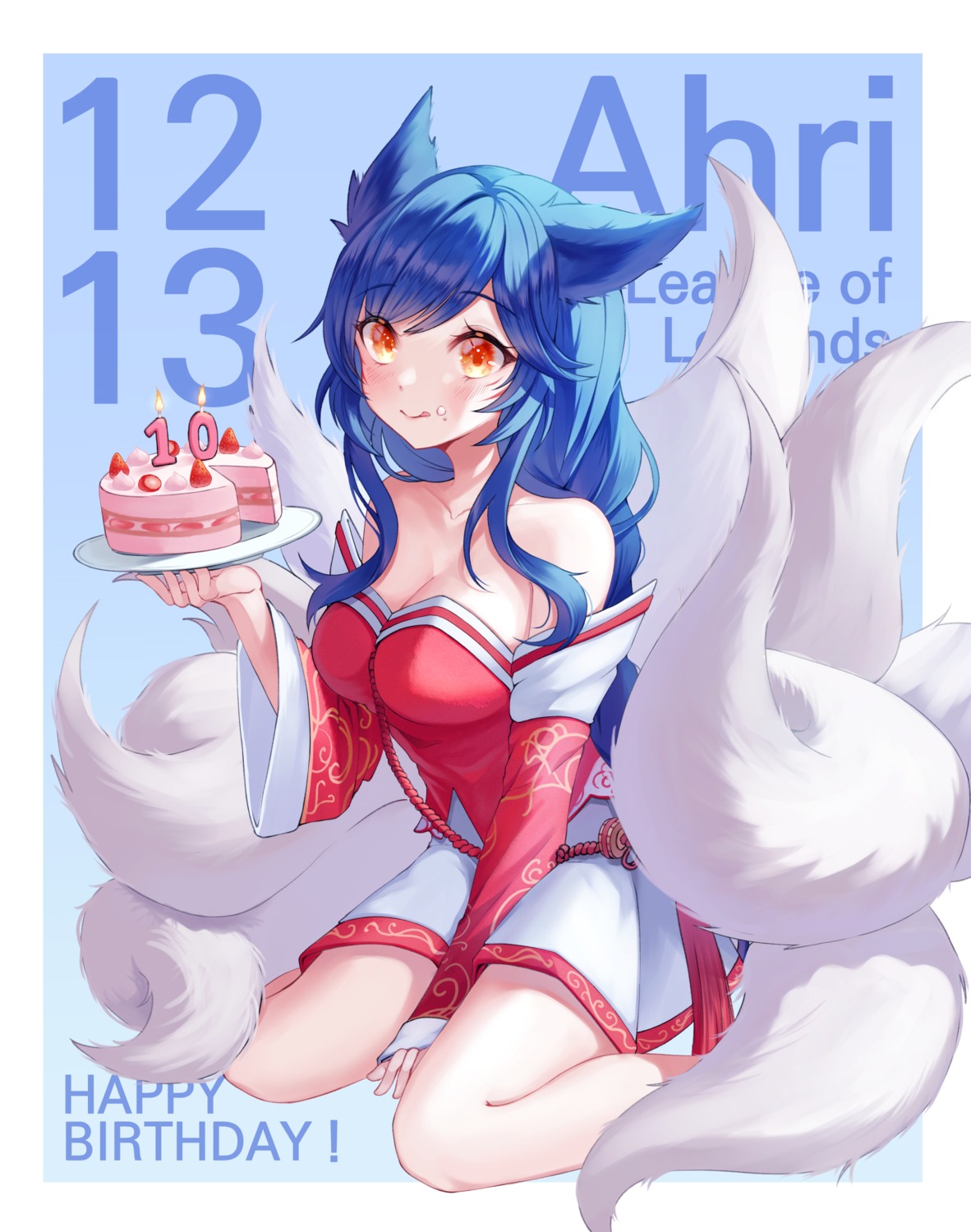 ahri animal_ears asian_clothes cleavage kitsune league_of_legends no_bra tagme tail