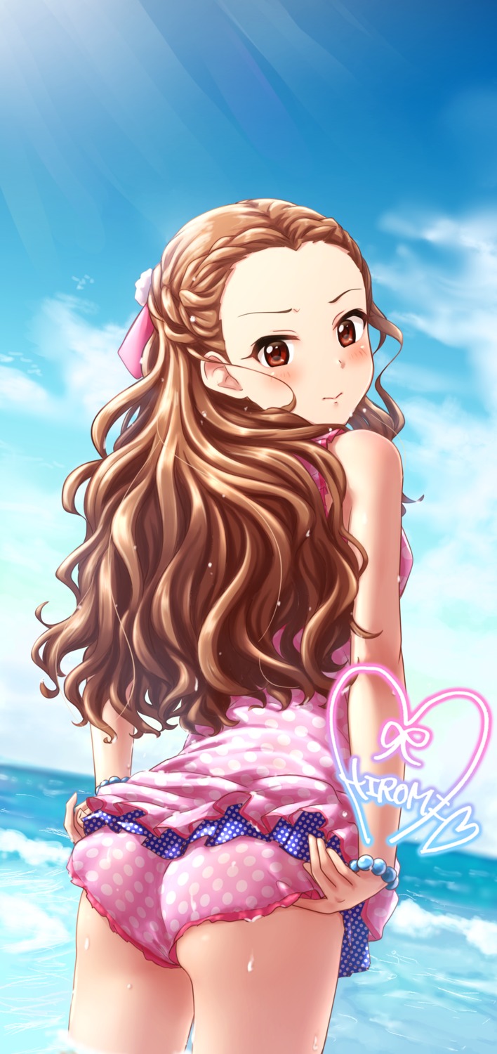 ass kobamiso_(kobalt) seki_hiromi skirt_lift swimsuits the_idolm@ster the_idolm@ster_cinderella_girls wet