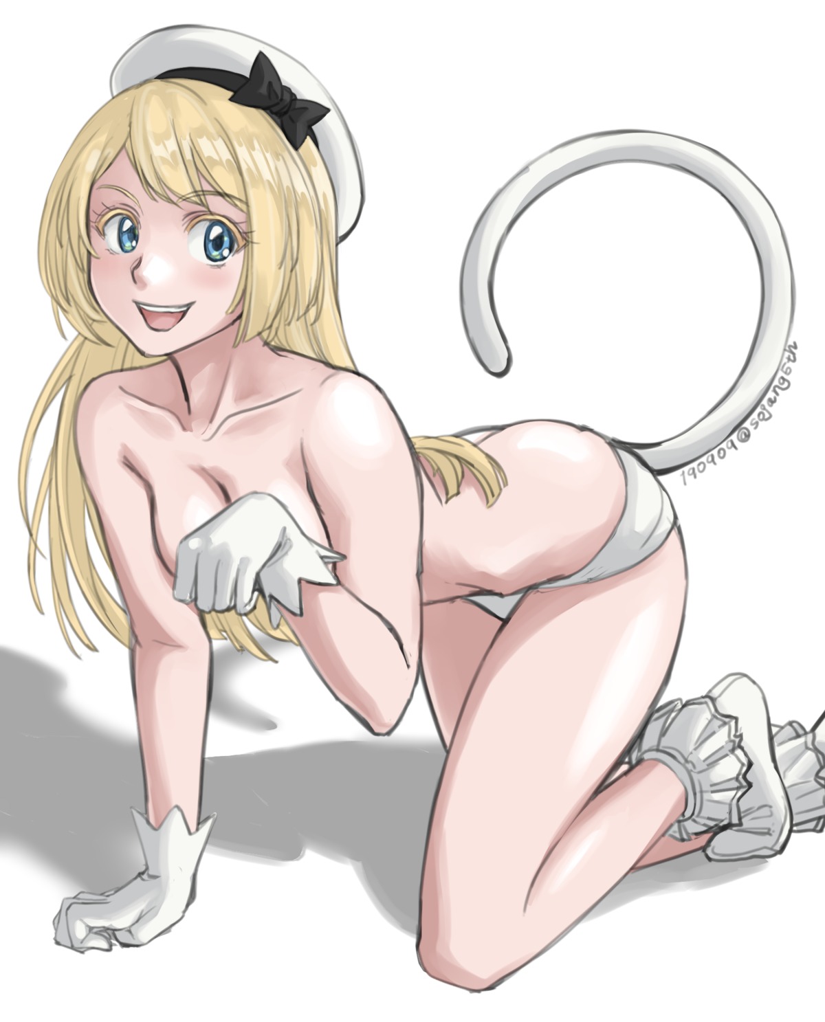 animal_ears jervis_(kancolle) kantai_collection pantsu sozan tail topless