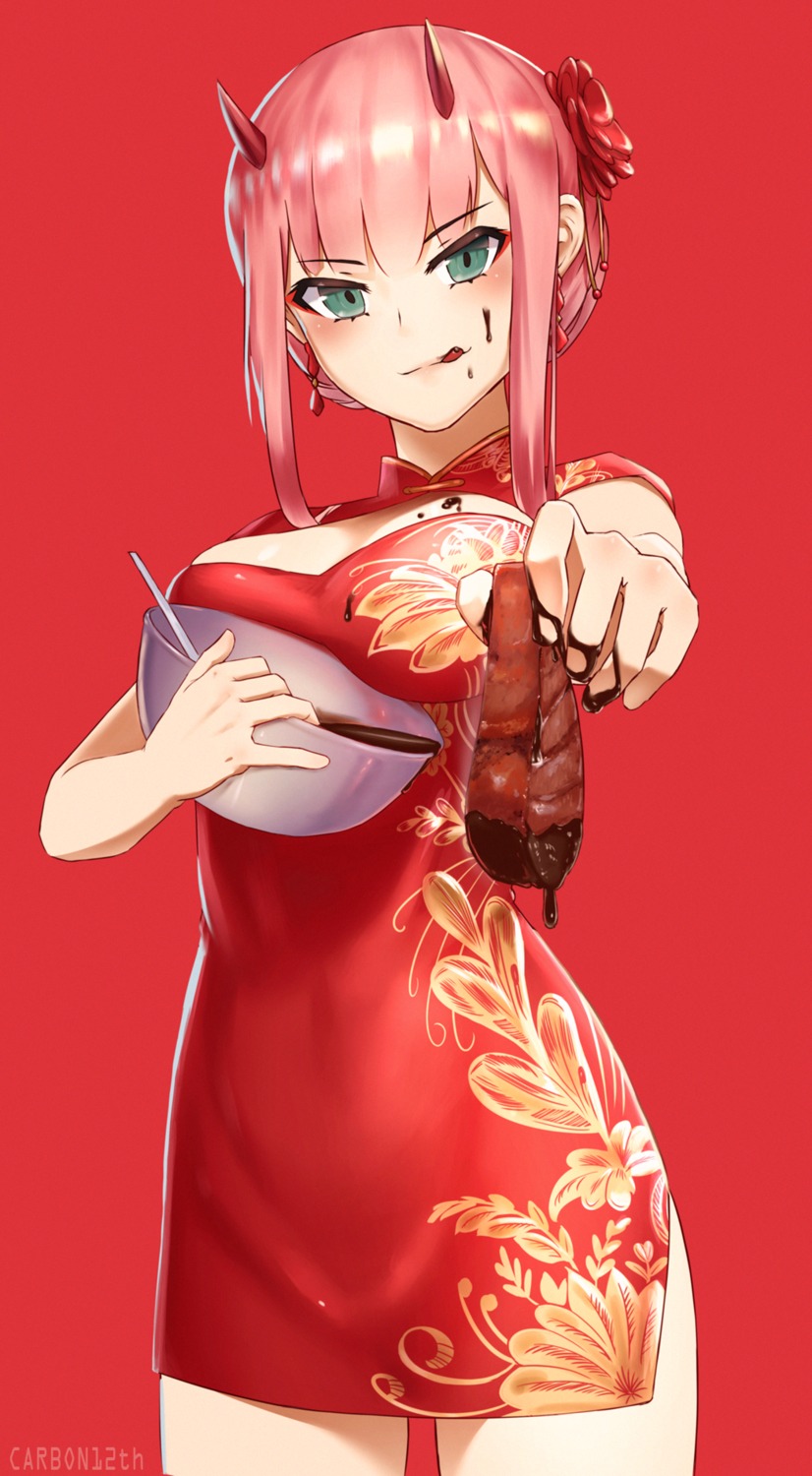 carbon12th chinadress cleavage darling_in_the_franxx horns valentine zero_two_(darling_in_the_franxx)