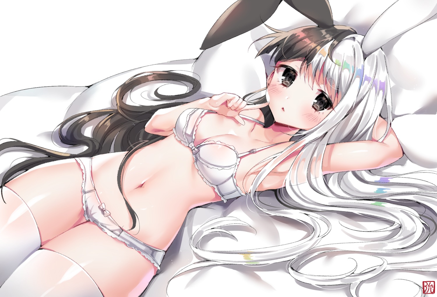 animal_ears bra bunny_ears cameltoe pantsu thighhighs yeon_kun