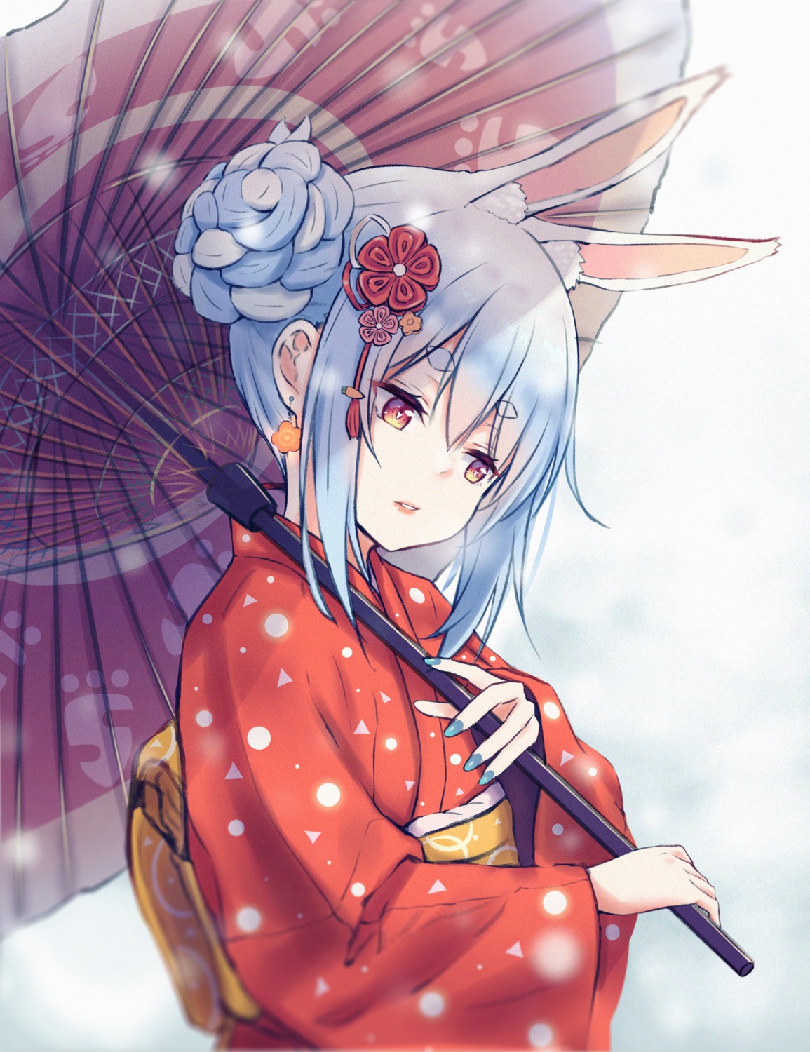 animal_ears bunny_ears hololive kimono pikao umbrella usada_pekora