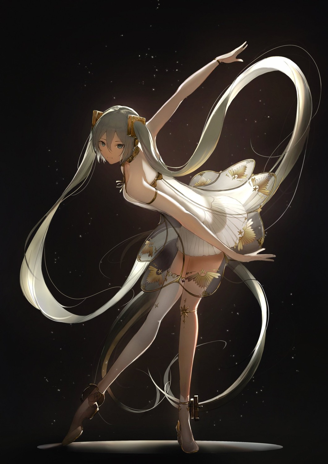 dress gramophone_miku hatsune_miku hatsune_miku_symphony marumoru see_through skirt_lift thighhighs vocaloid