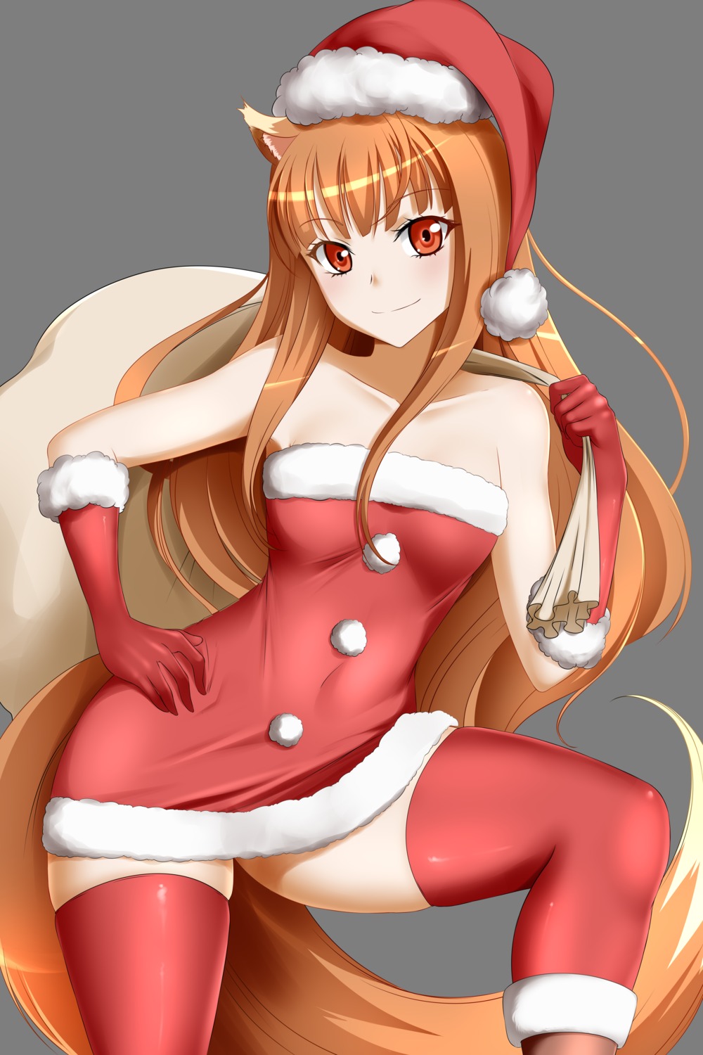 alfred_cullado animal_ears christmas dress holo skirt_lift spice_and_wolf tail thighhighs transparent_png