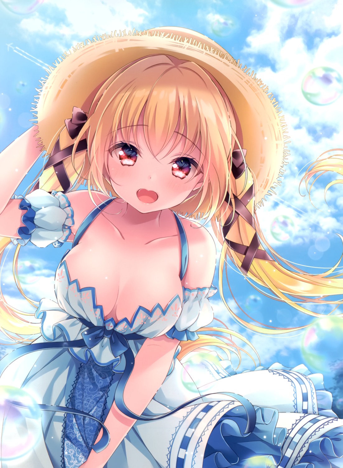 cleavage dress nemuri_nemu no_bra skirt_lift summer_dress